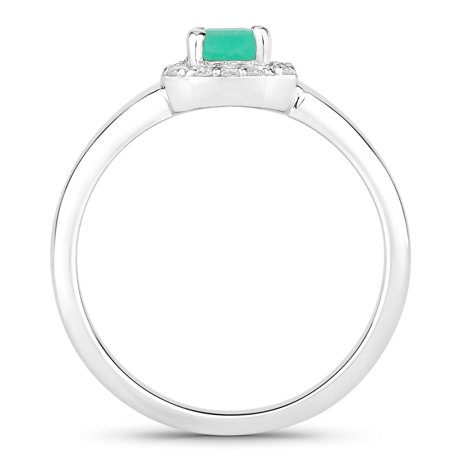 0.71 Carat Genuine Zambian Emerald and Lab Grown Diamond .925 Sterling Silver Ring