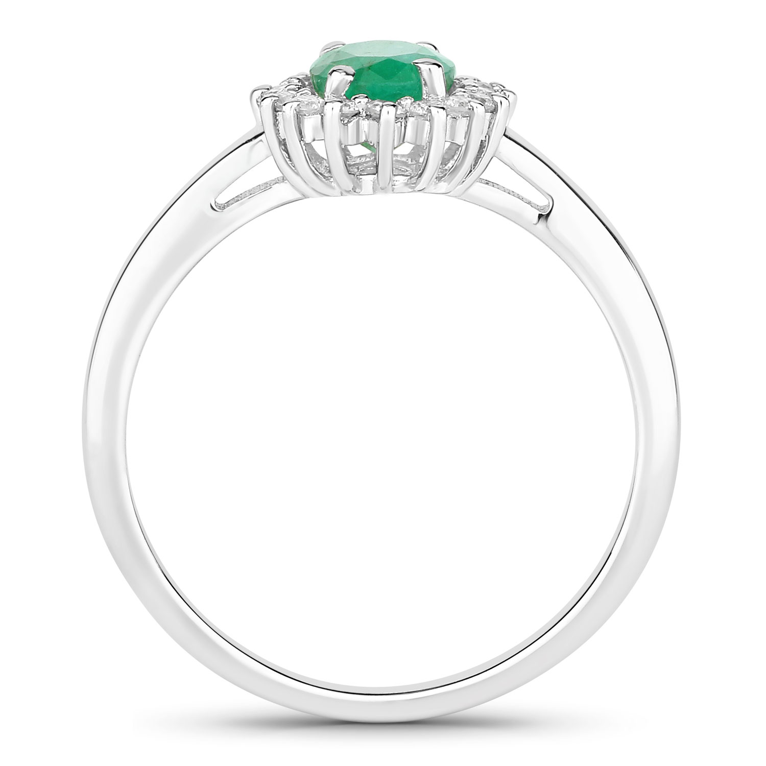 0.88 Carat Genuine Zambian Emerald and Lab Grown Diamond .925 Sterling Silver Ring