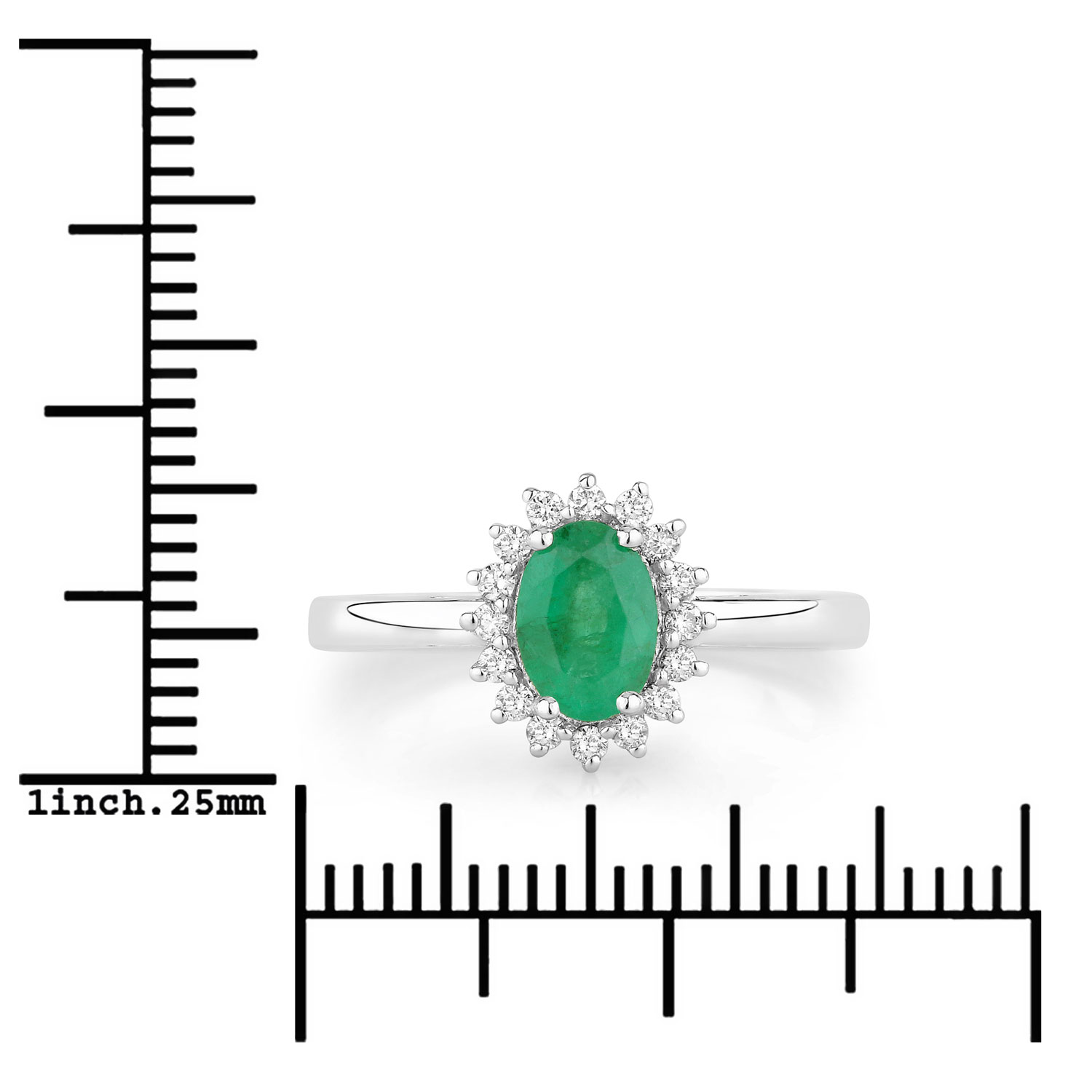 0.88 Carat Genuine Zambian Emerald and Lab Grown Diamond .925 Sterling Silver Ring