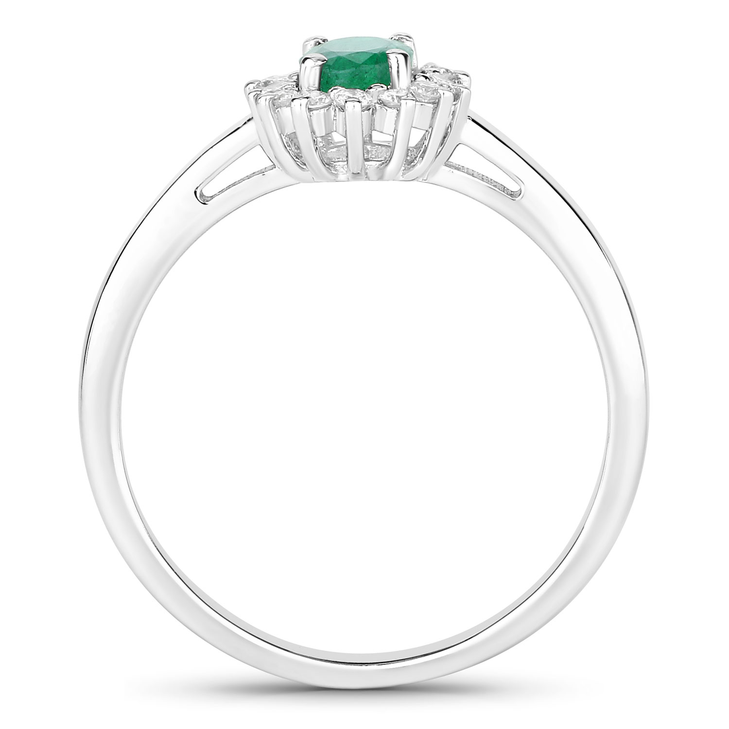 0.58 Carat Genuine Zambian Emerald and Lab Grown Diamond .925 Sterling Silver Ring