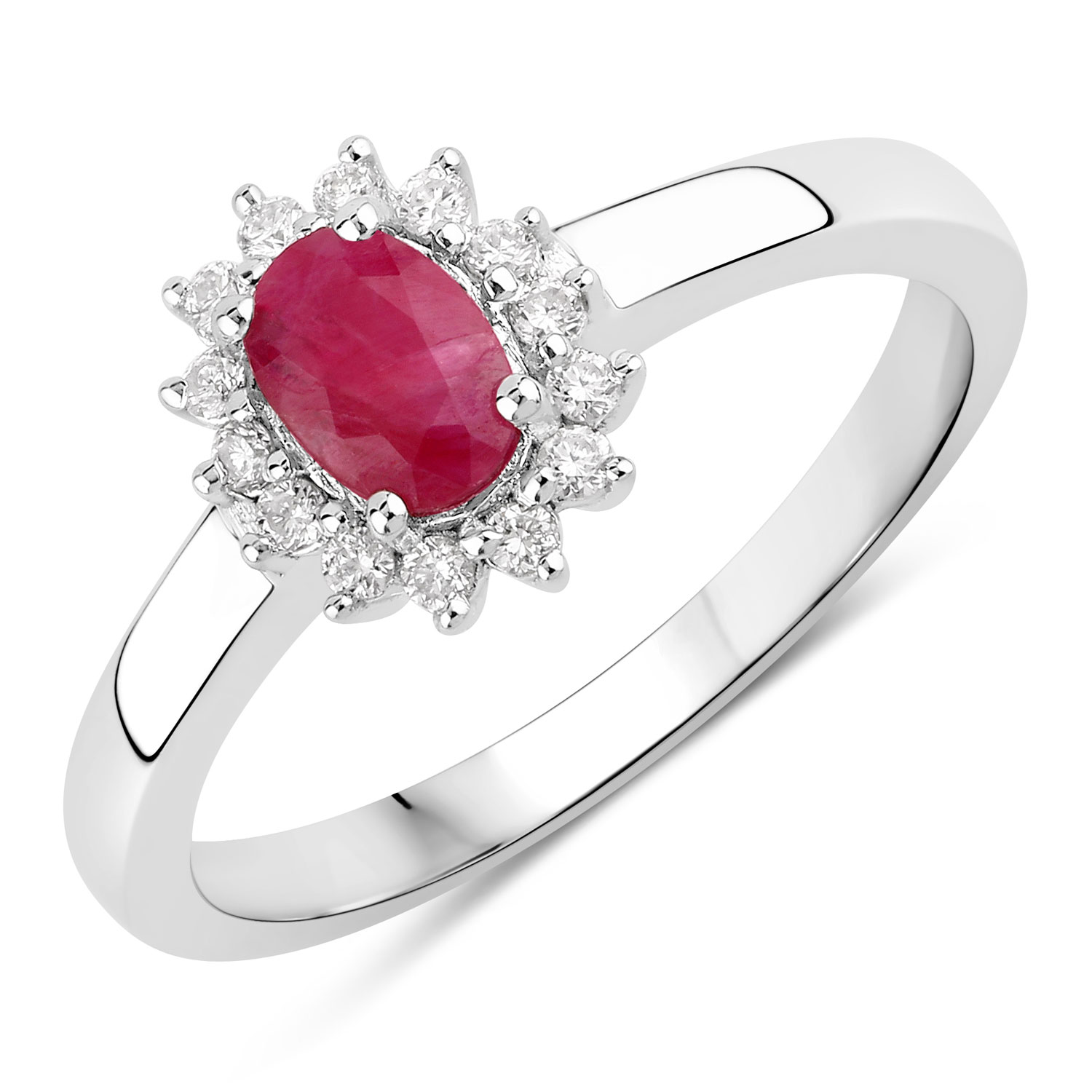 0.66 Carat Genuine Mozambique Ruby and Lab Grown Diamond .925 Sterling Silver Ring