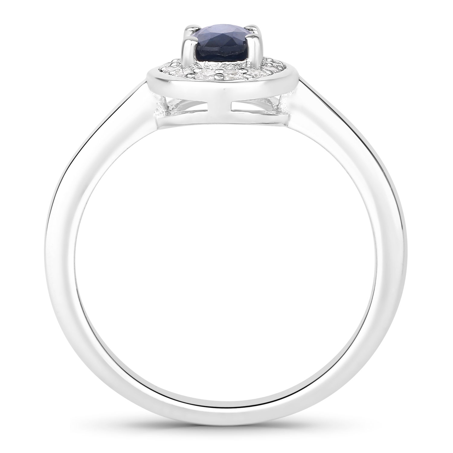 0.62 Carat Genuine Blue Sapphire and Lab Grown Diamond .925 Sterling Silver Ring