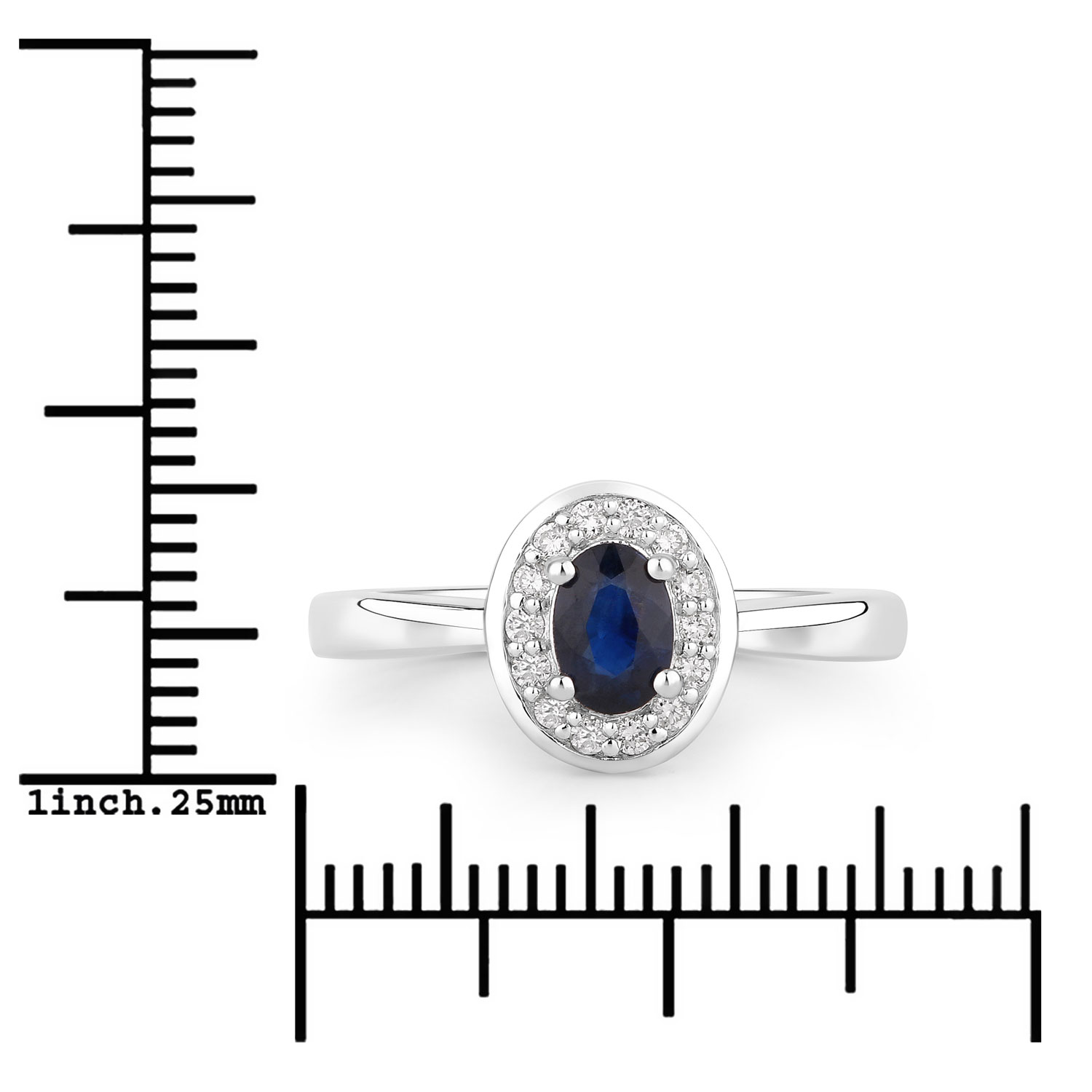 0.62 Carat Genuine Blue Sapphire and Lab Grown Diamond .925 Sterling Silver Ring