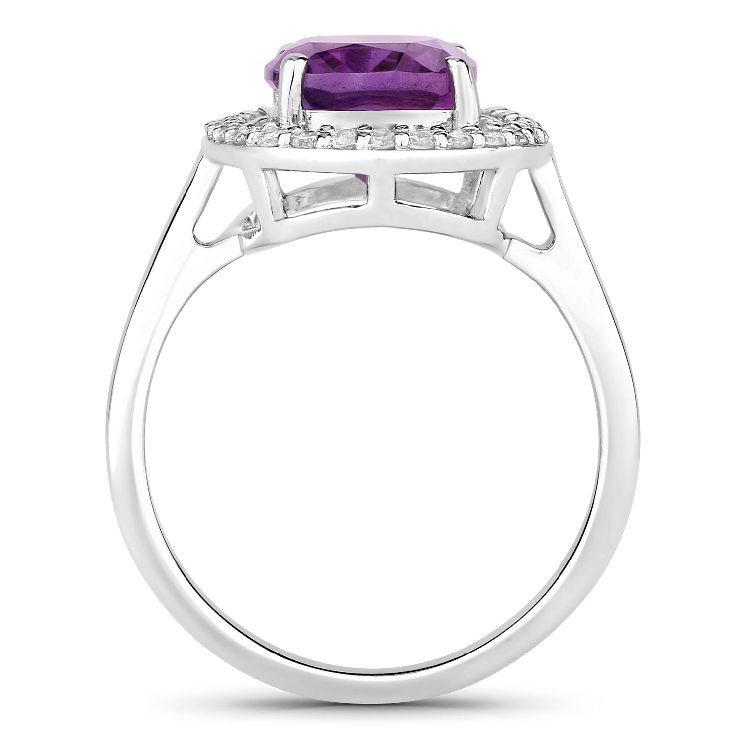 2.88 Carat Genuine Amethyst and Lab Grown Diamond .925 Sterling Silver Ring