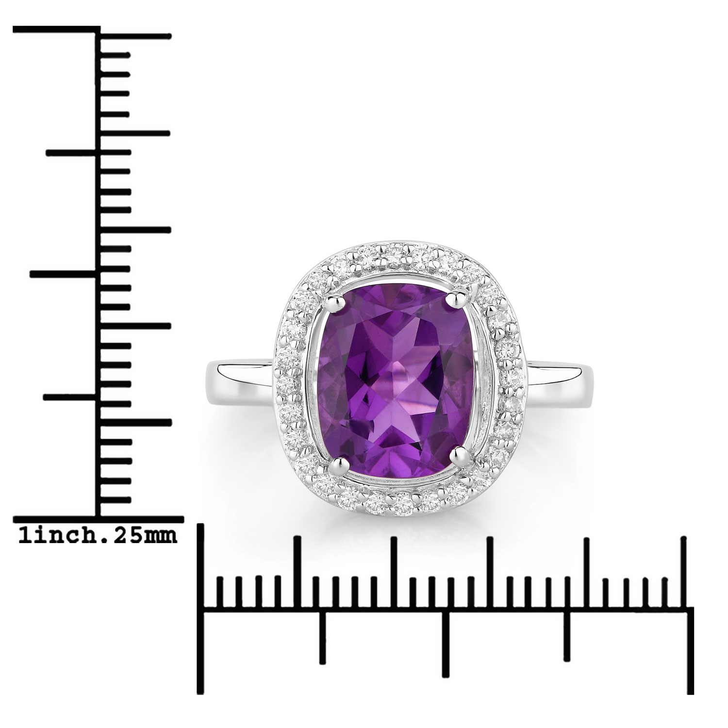 2.88 Carat Genuine Amethyst and Lab Grown Diamond .925 Sterling Silver Ring