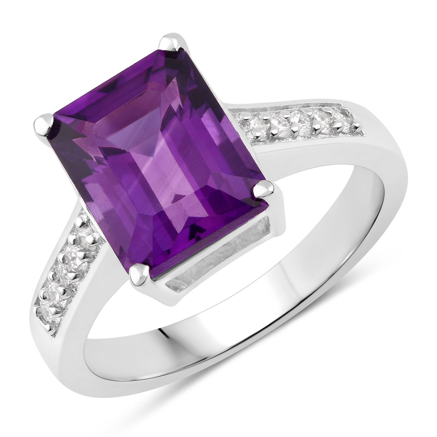 3.39 Carat Genuine Amethyst and Lab Grown Diamond .925 Sterling Silver Ring