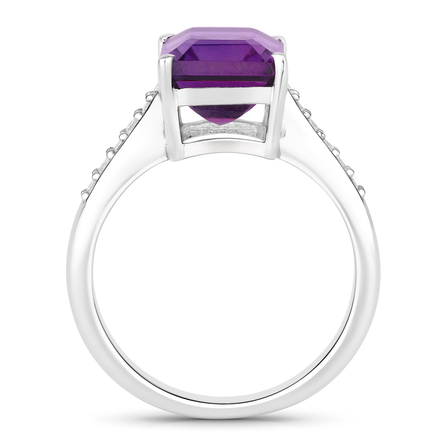 3.39 Carat Genuine Amethyst and Lab Grown Diamond .925 Sterling Silver Ring