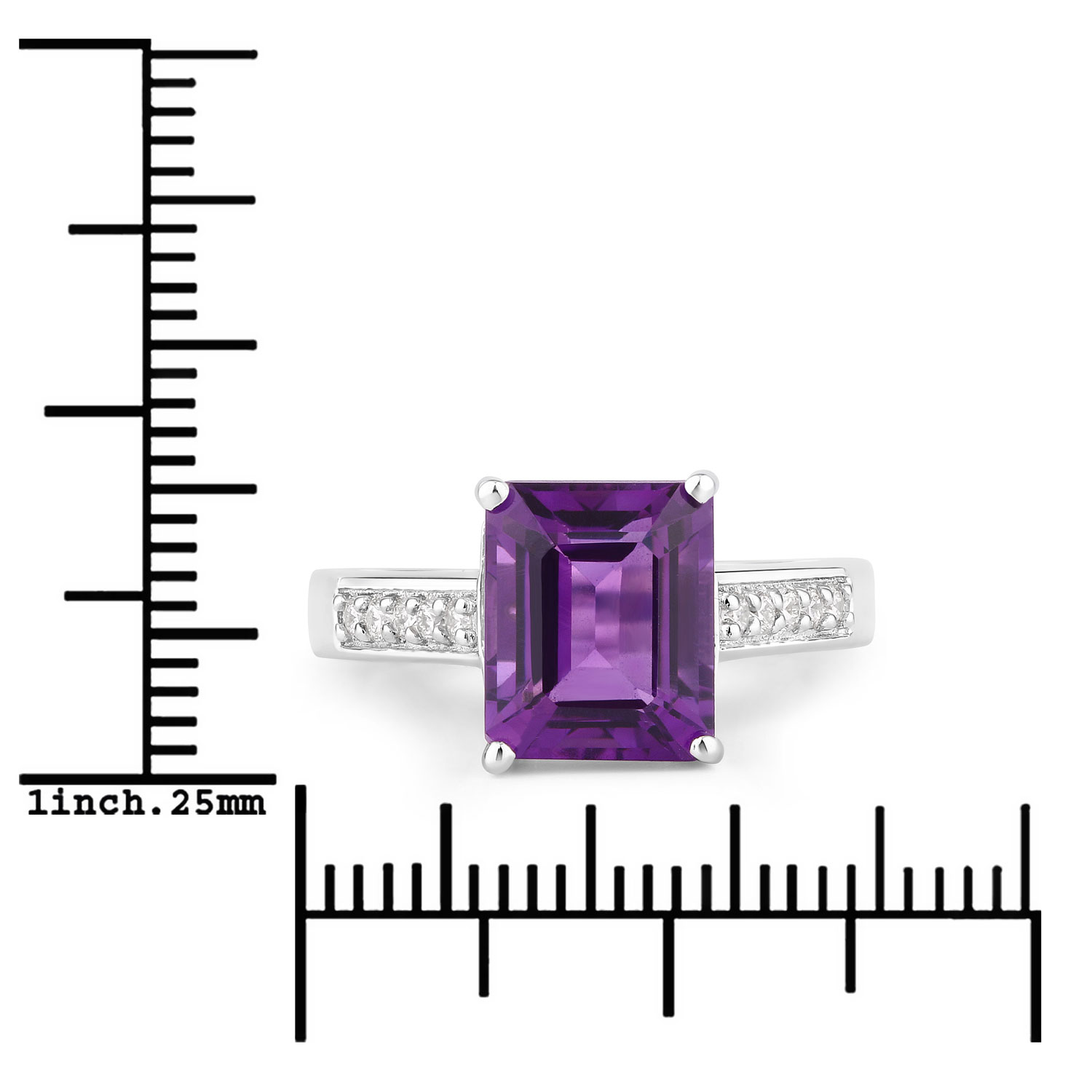 3.39 Carat Genuine Amethyst and Lab Grown Diamond .925 Sterling Silver Ring