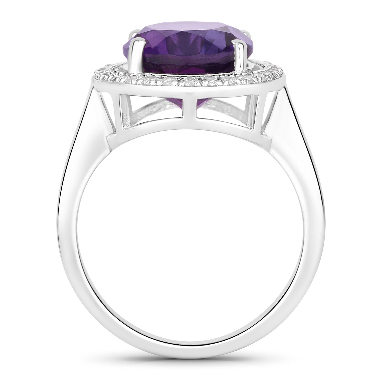 4.08 Carat Genuine Amethyst and Lab Grown Diamond .925 Sterling Silver Ring