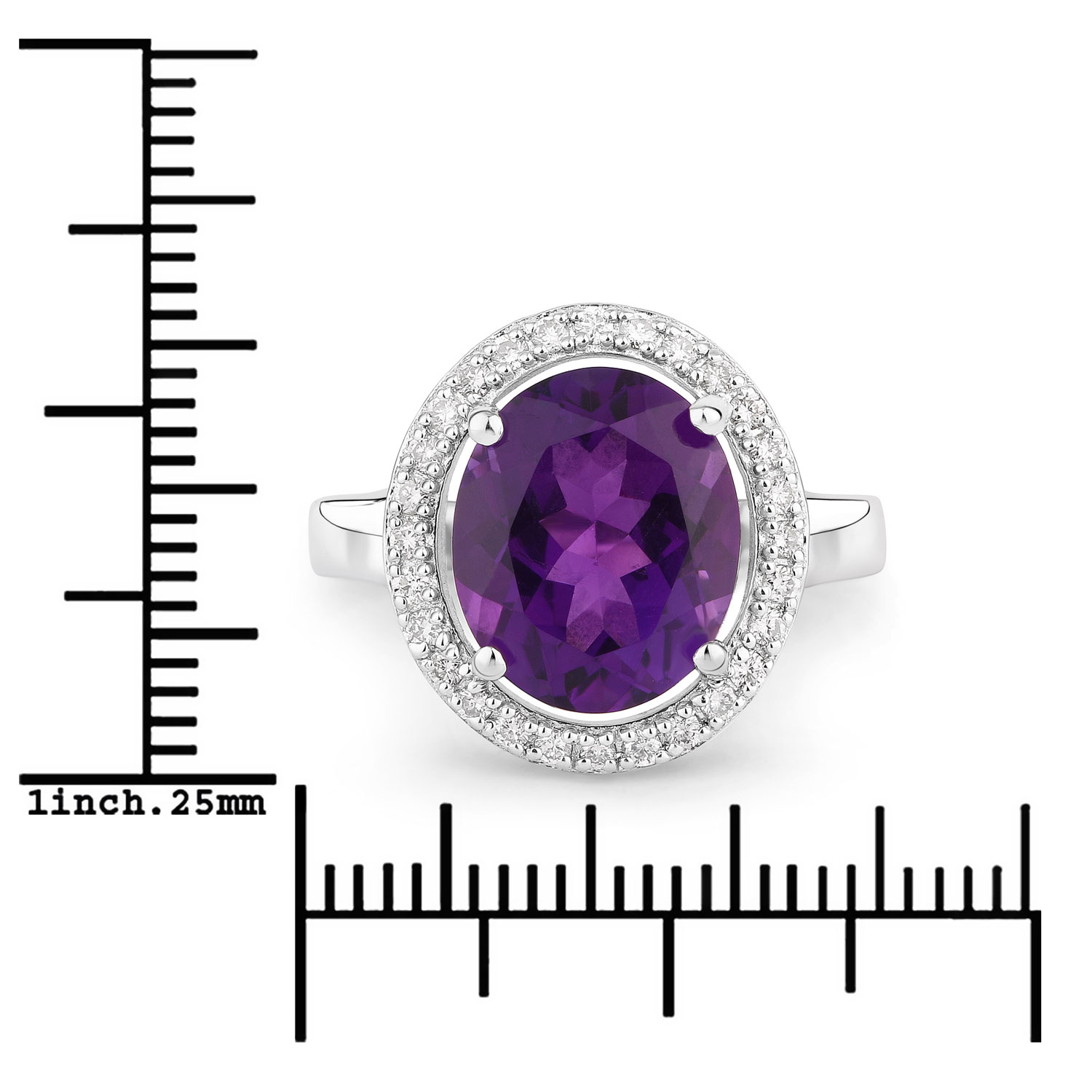 4.08 Carat Genuine Amethyst and Lab Grown Diamond .925 Sterling Silver Ring