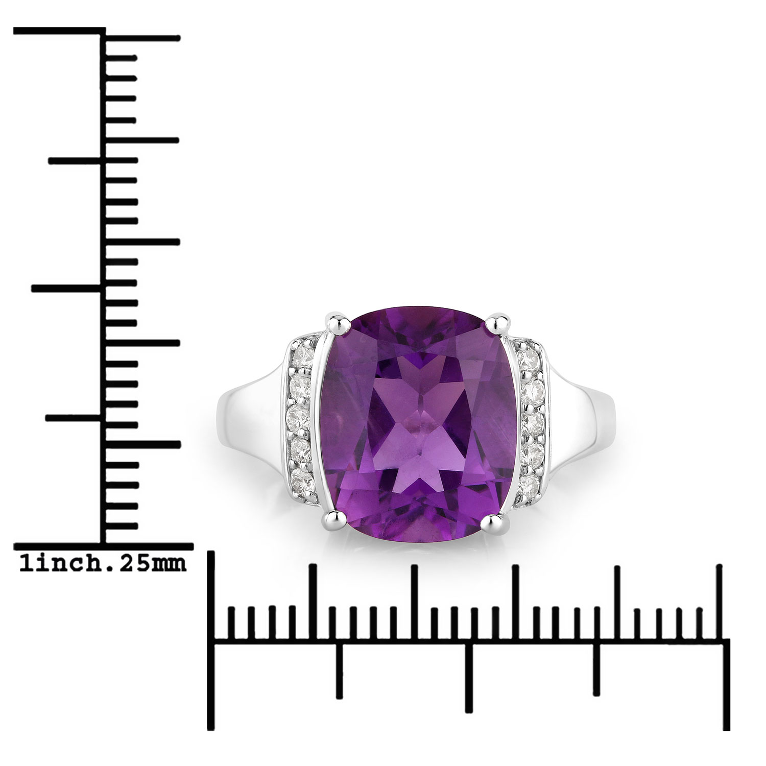 4.34 Carat Genuine Amethyst and Lab Grown Diamond .925 Sterling Silver Ring
