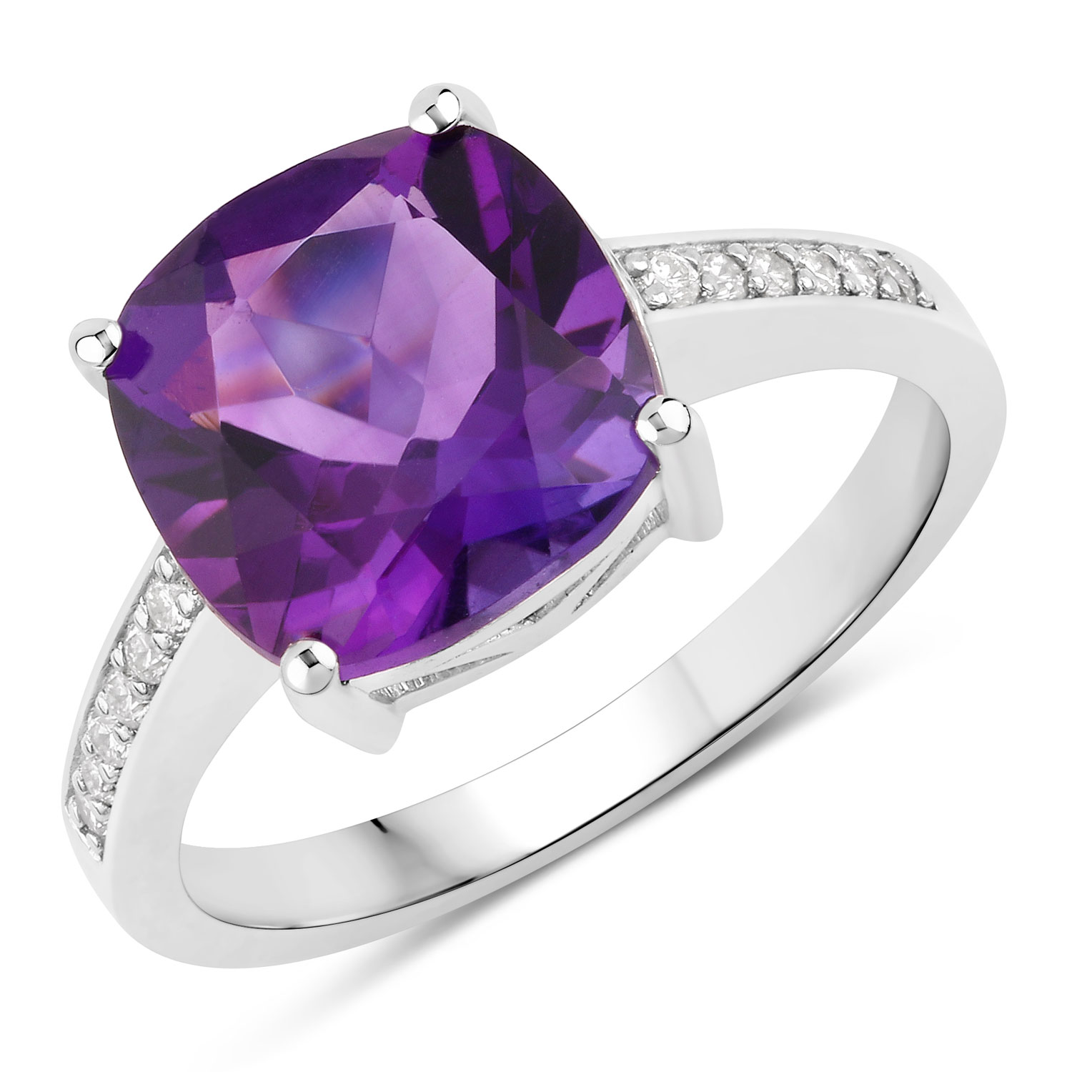 3.22 Carat Genuine Amethyst and Lab Grown Diamond .925 Sterling Silver Ring