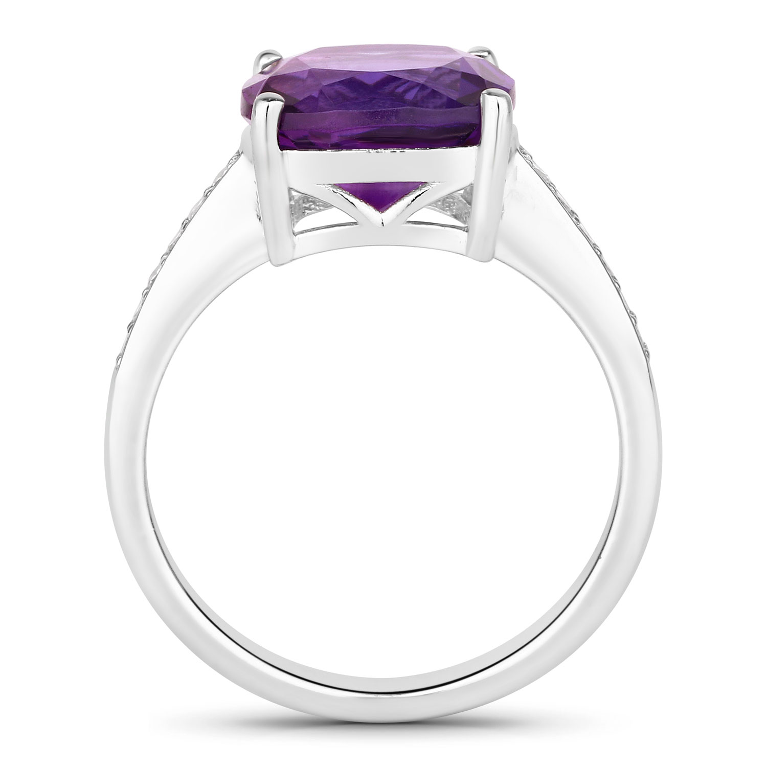 3.22 Carat Genuine Amethyst and Lab Grown Diamond .925 Sterling Silver Ring