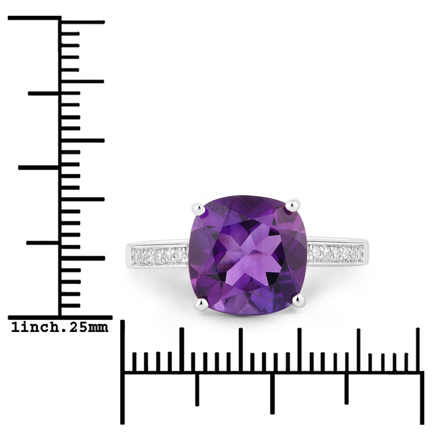 3.22 Carat Genuine Amethyst and Lab Grown Diamond .925 Sterling Silver Ring