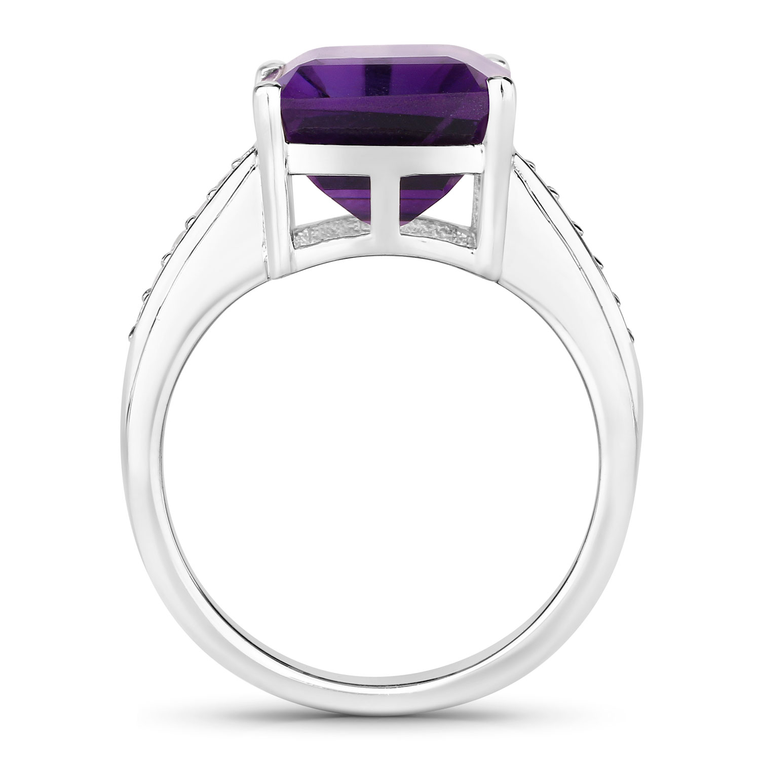 4.79 Carat Genuine Amethyst and Lab Grown Diamond .925 Sterling Silver Ring