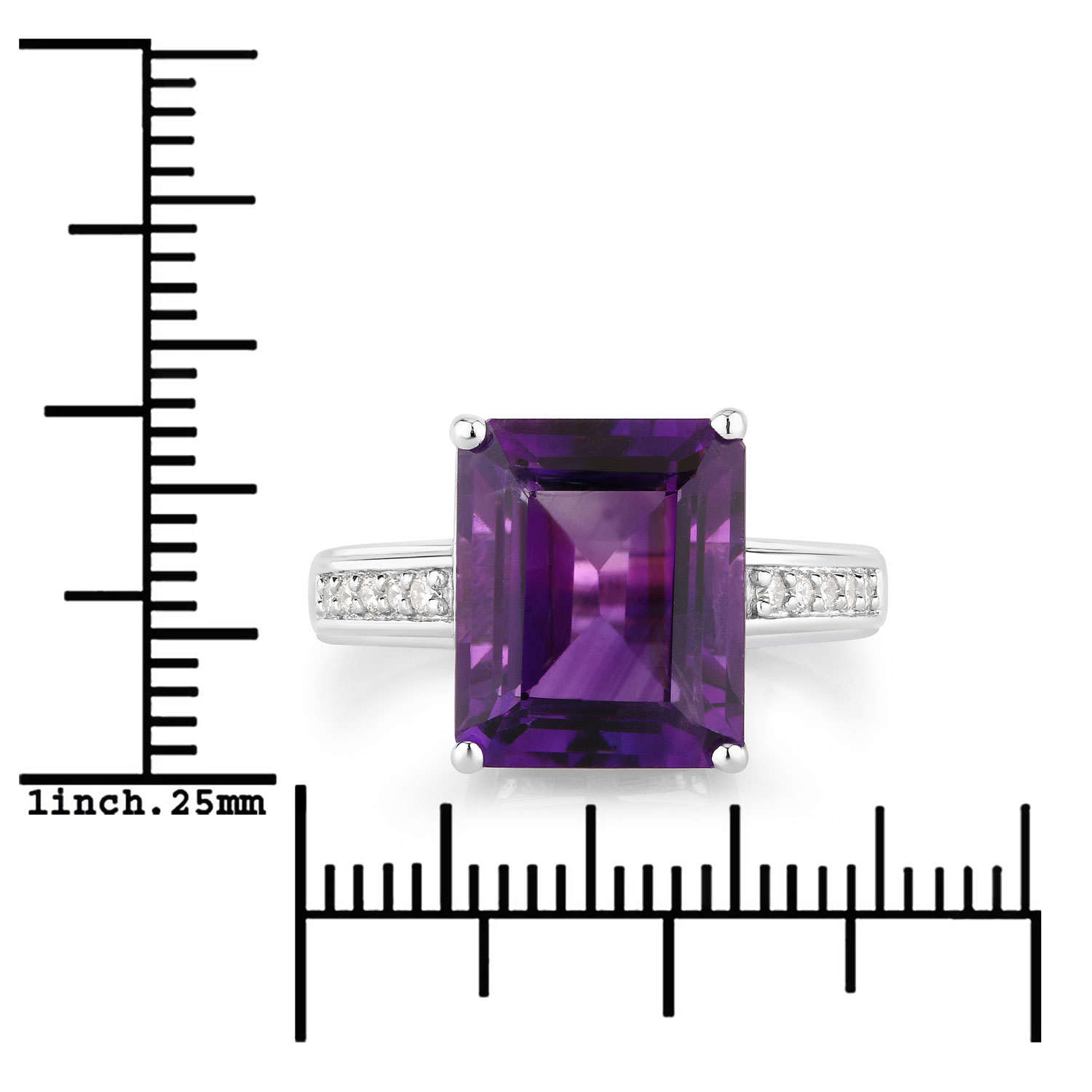 4.79 Carat Genuine Amethyst and Lab Grown Diamond .925 Sterling Silver Ring