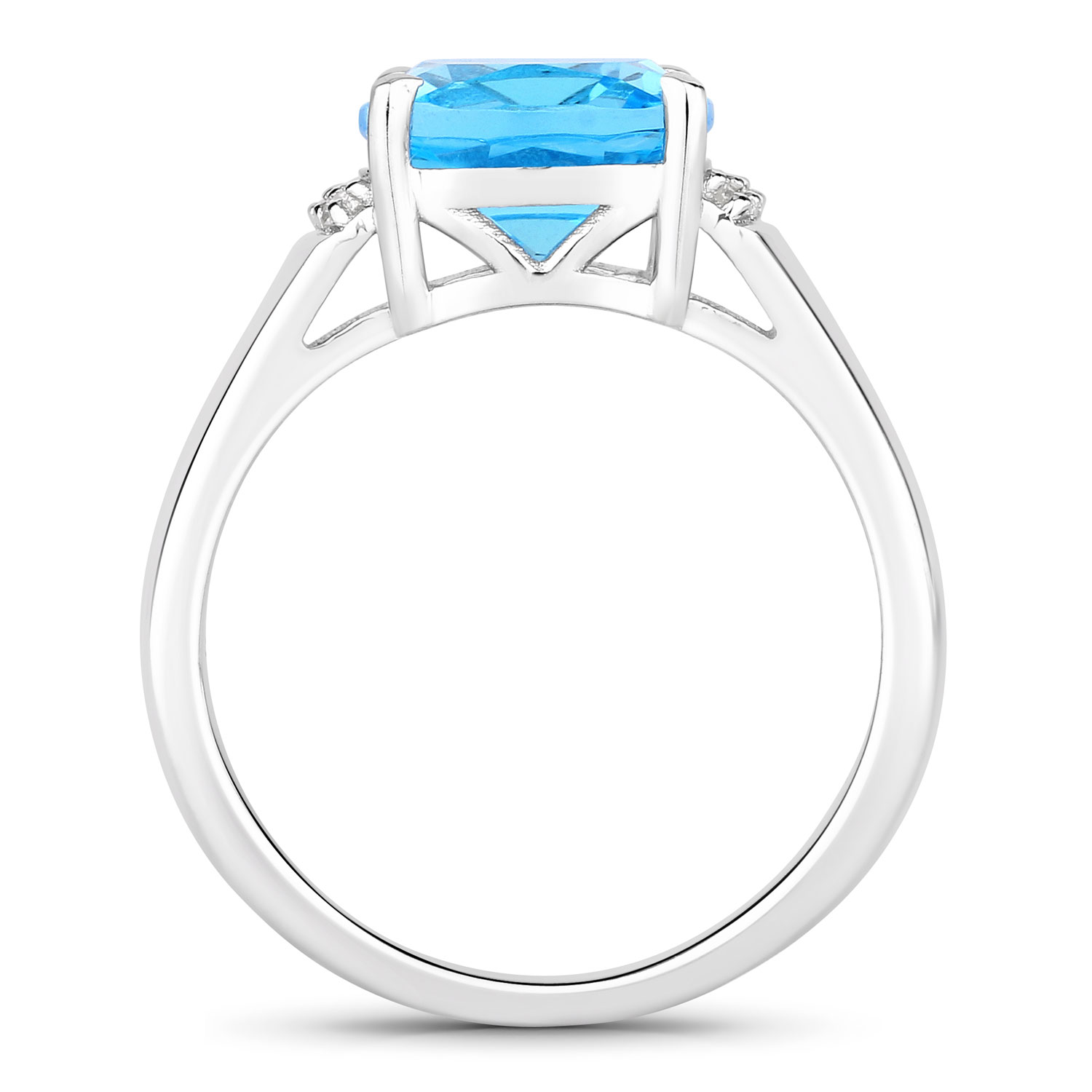 3.73 Carat Genuine Swiss Blue Topaz and Lab Grown Diamond .925 Sterling Silver Ring