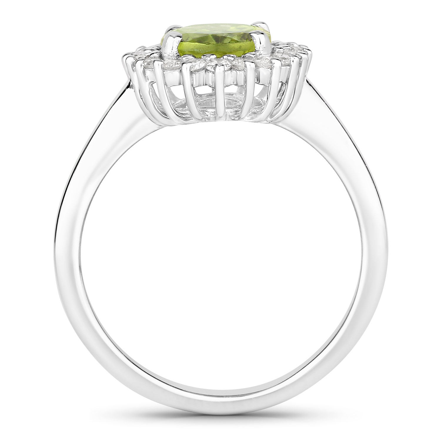 1.92 Carat Genuine Peridot and Lab Grown Diamond .925 Sterling Silver Ring