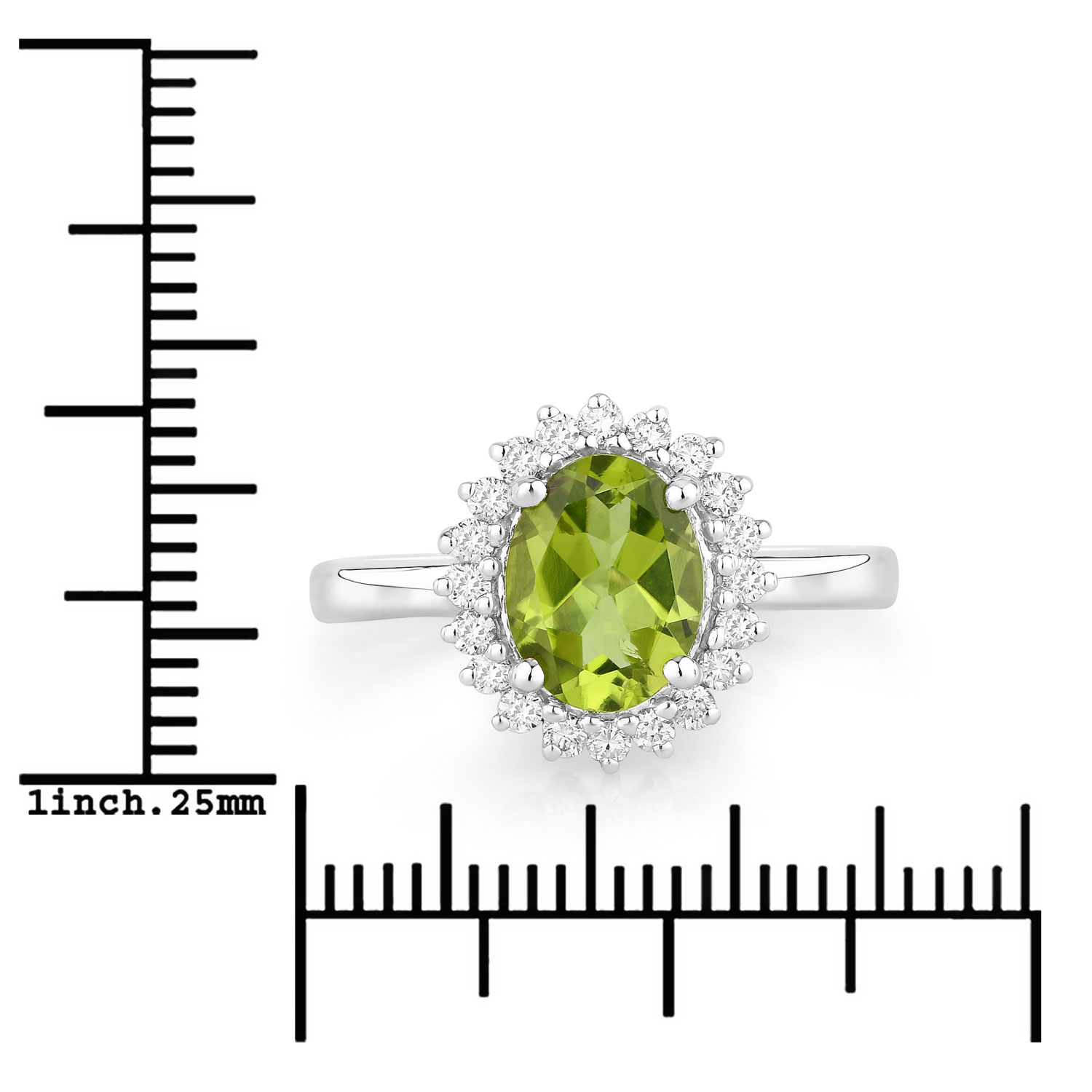 1.92 Carat Genuine Peridot and Lab Grown Diamond .925 Sterling Silver Ring