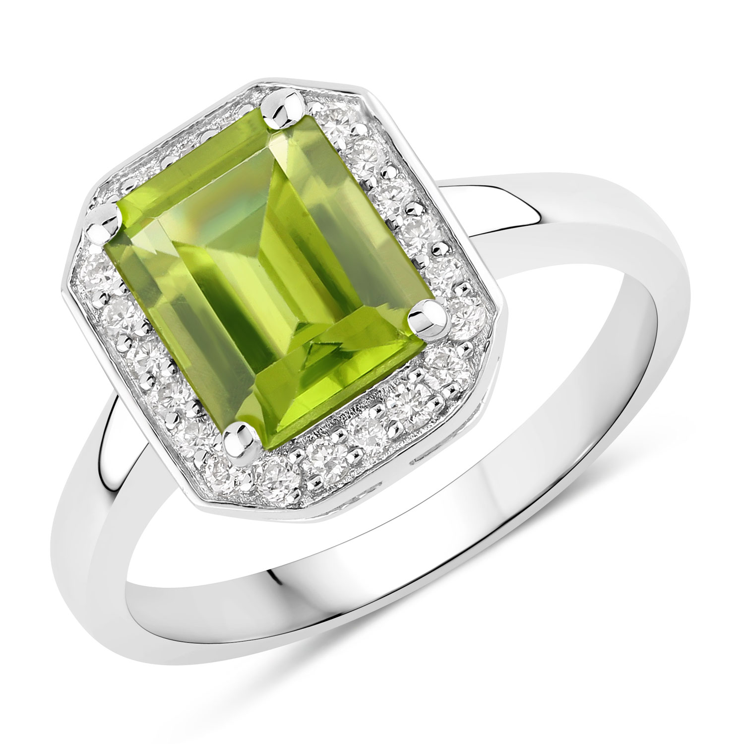 1.90 Carat Genuine Peridot and Lab Grown Diamond .925 Sterling Silver Ring