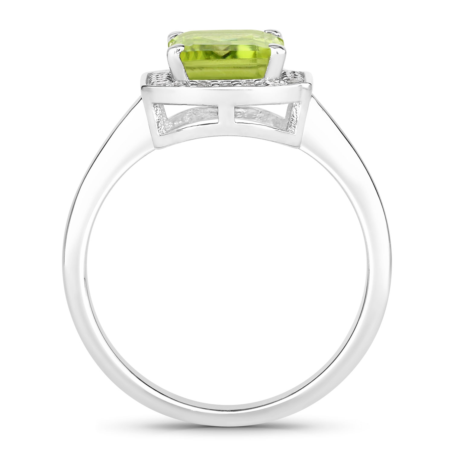 1.90 Carat Genuine Peridot and Lab Grown Diamond .925 Sterling Silver Ring