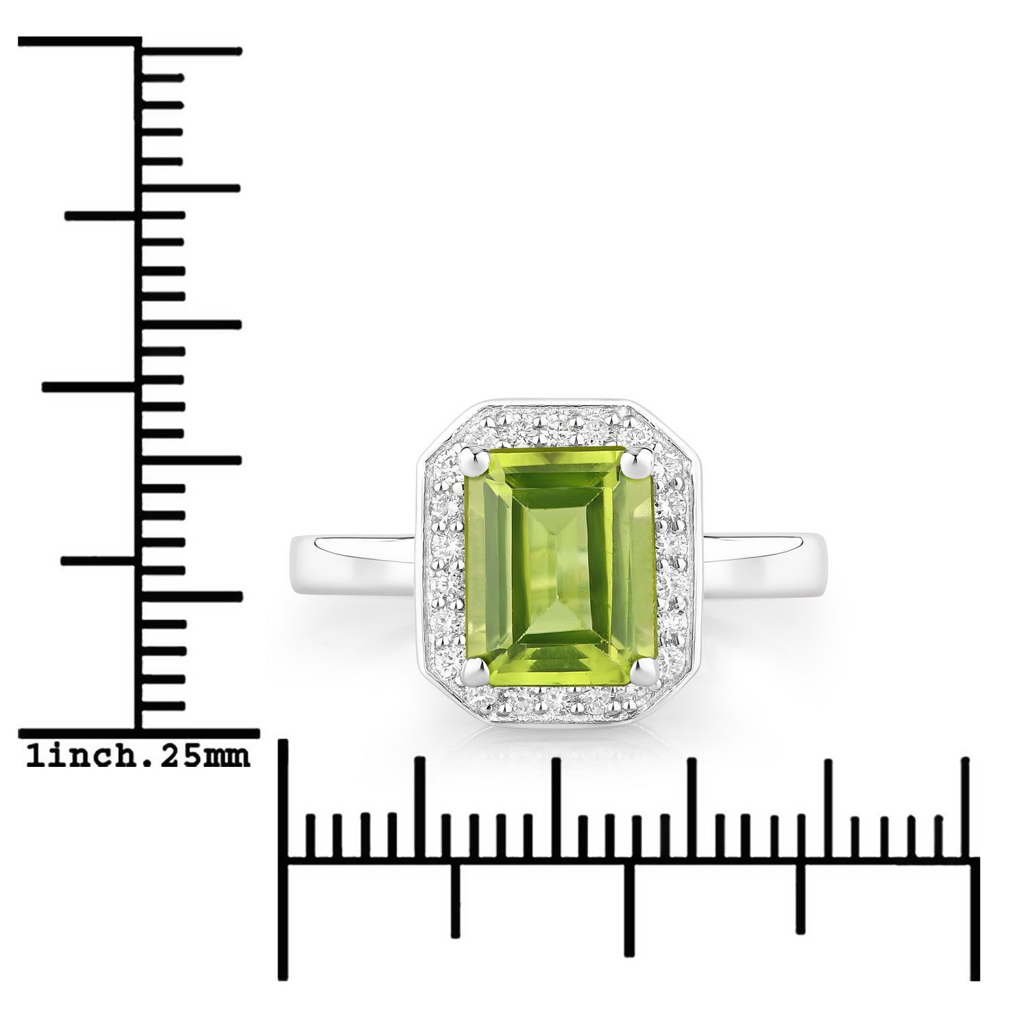 1.90 Carat Genuine Peridot and Lab Grown Diamond .925 Sterling Silver Ring