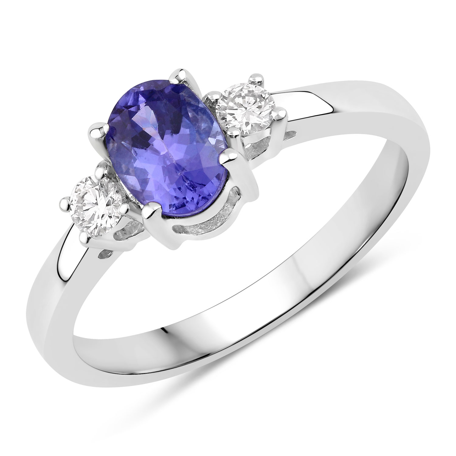 0.87 Carat Genuine Tanzanite and Lab Grown Diamond .925 Sterling Silver Ring
