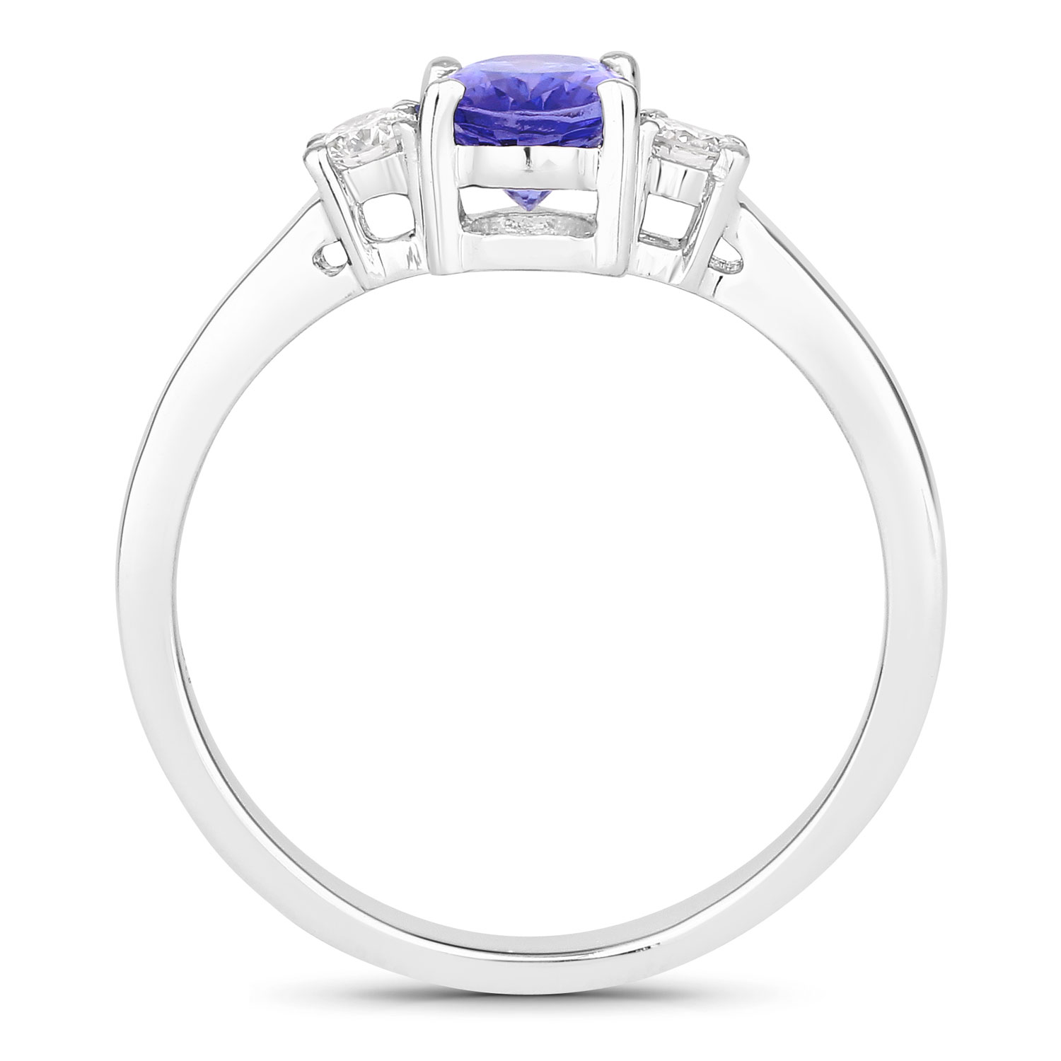 0.87 Carat Genuine Tanzanite and Lab Grown Diamond .925 Sterling Silver Ring