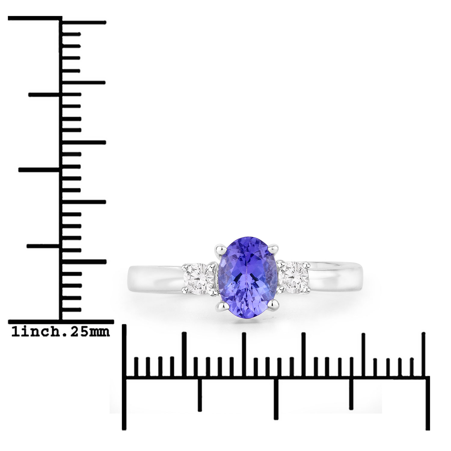 0.87 Carat Genuine Tanzanite and Lab Grown Diamond .925 Sterling Silver Ring