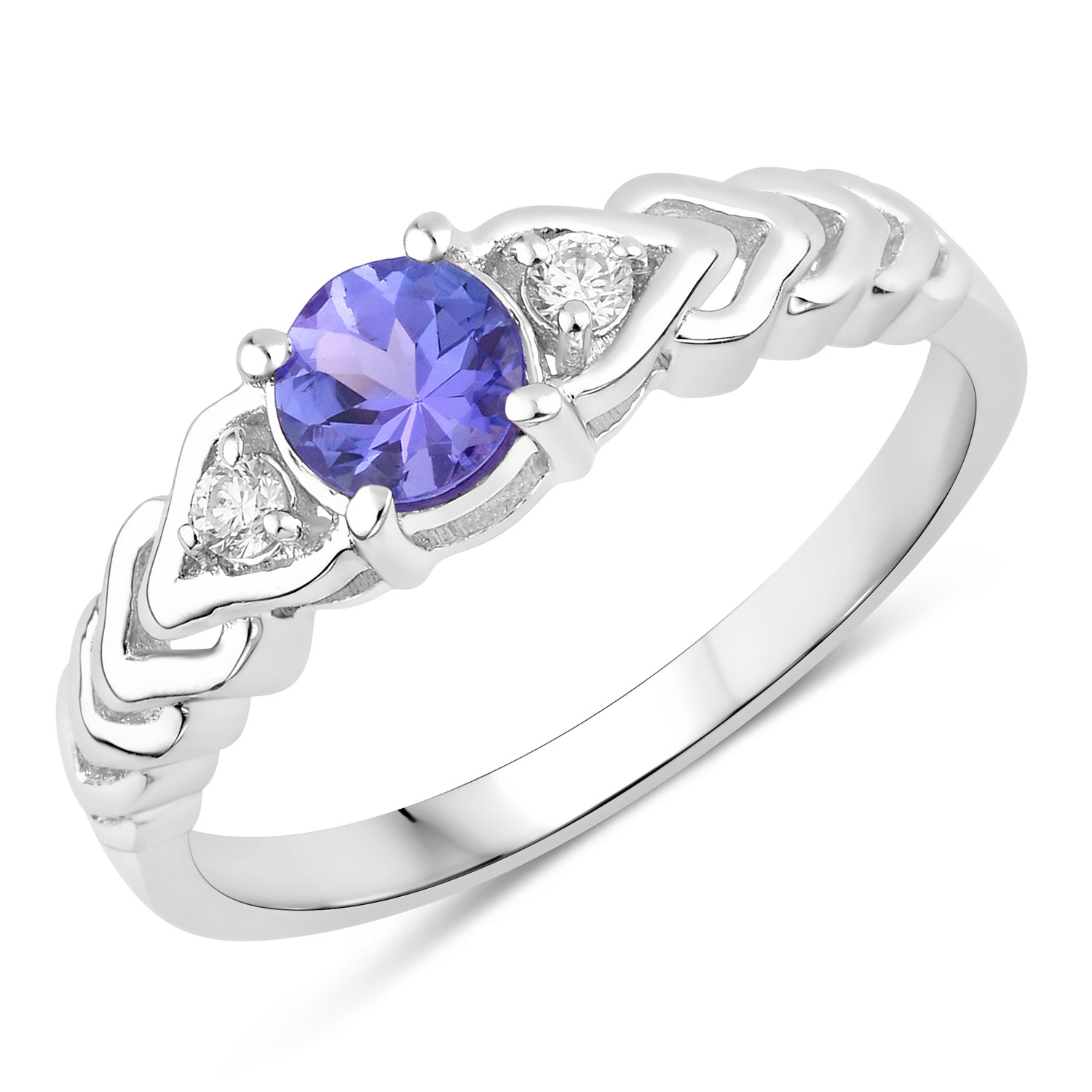 0.53 Carat Genuine Tanzanite and Lab Grown Diamond .925 Sterling Silver Ring