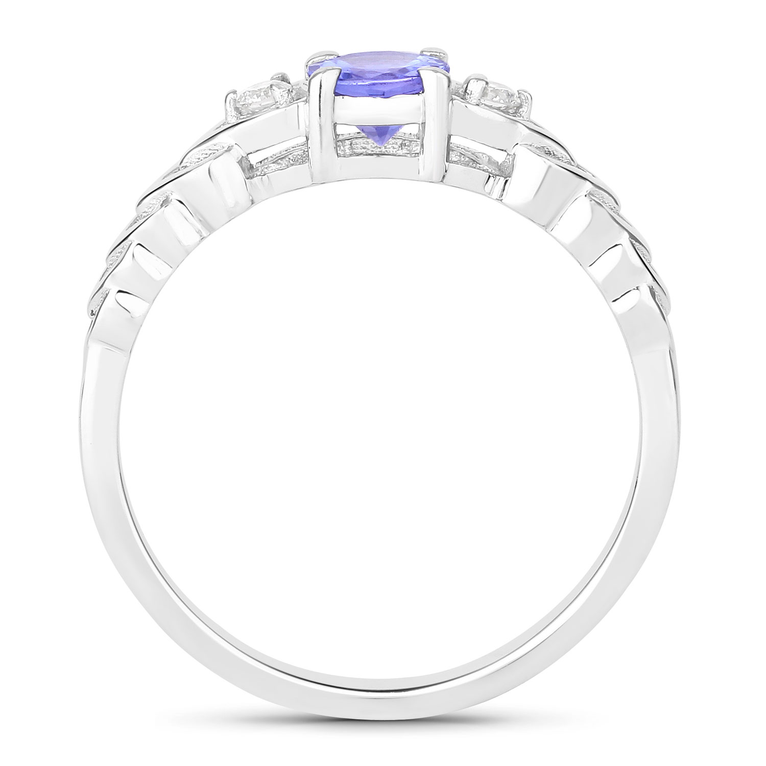 0.53 Carat Genuine Tanzanite and Lab Grown Diamond .925 Sterling Silver Ring