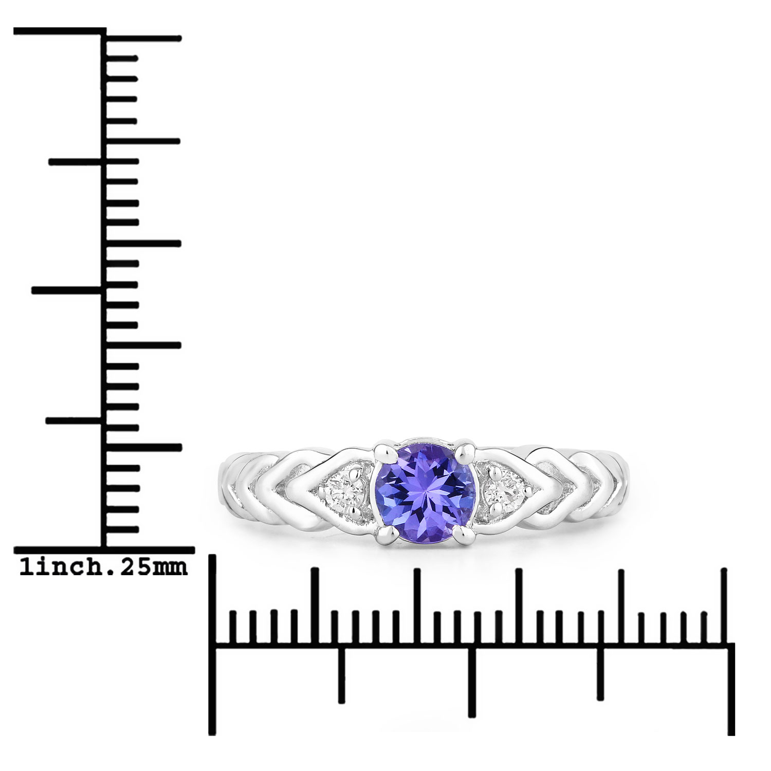 0.53 Carat Genuine Tanzanite and Lab Grown Diamond .925 Sterling Silver Ring