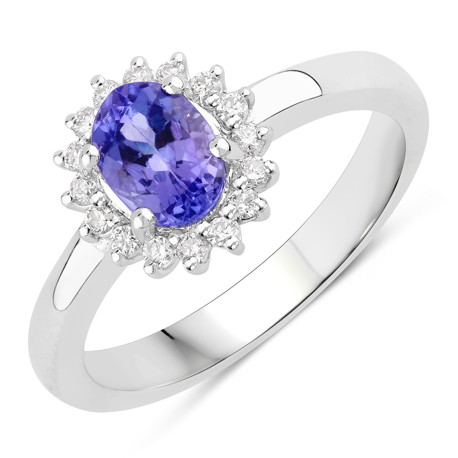 0.91 Carat Genuine Tanzanite and Lab Grown Diamond .925 Sterling Silver Ring