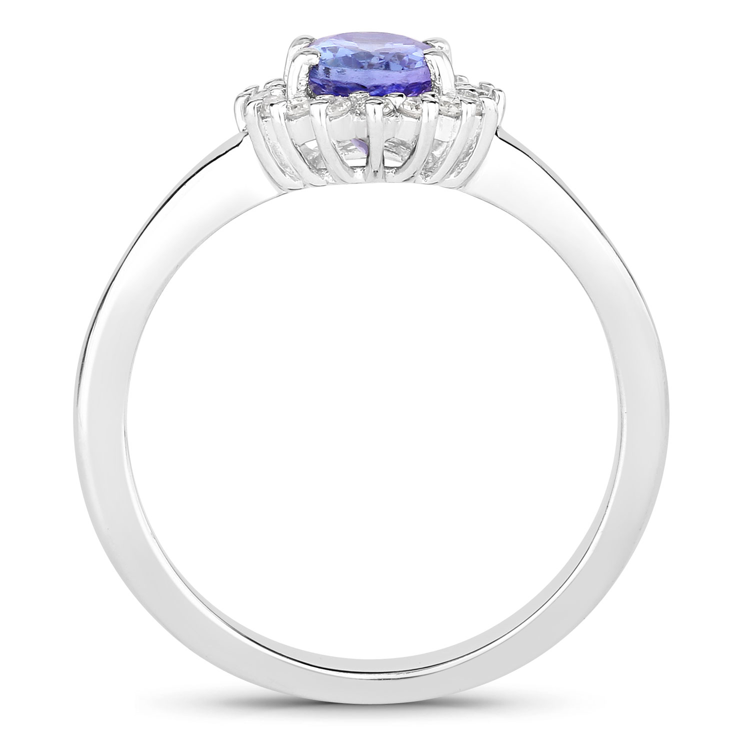 0.91 Carat Genuine Tanzanite and Lab Grown Diamond .925 Sterling Silver Ring