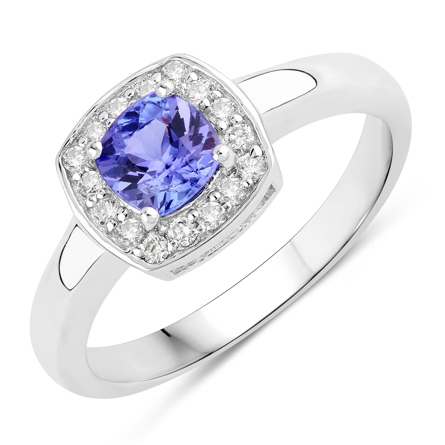 0.71 Carat Genuine Tanzanite and Lab Grown Diamond .925 Sterling Silver Ring