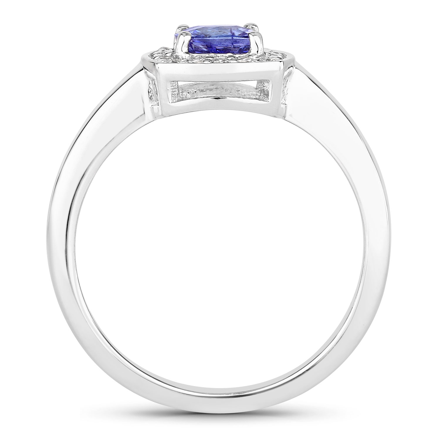 0.71 Carat Genuine Tanzanite and Lab Grown Diamond .925 Sterling Silver Ring
