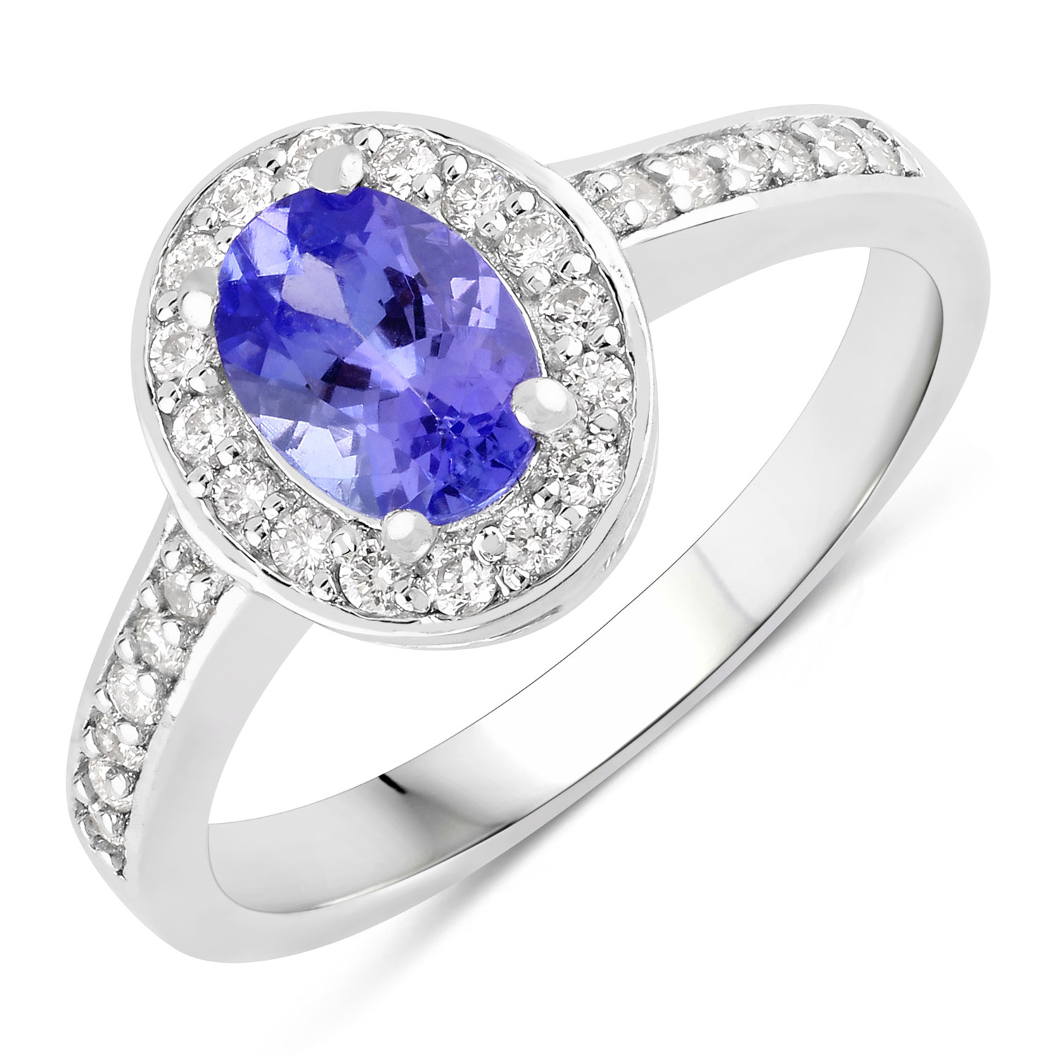 1.03 Carat Genuine Tanzanite and Lab Grown Diamond .925 Sterling Silver Ring