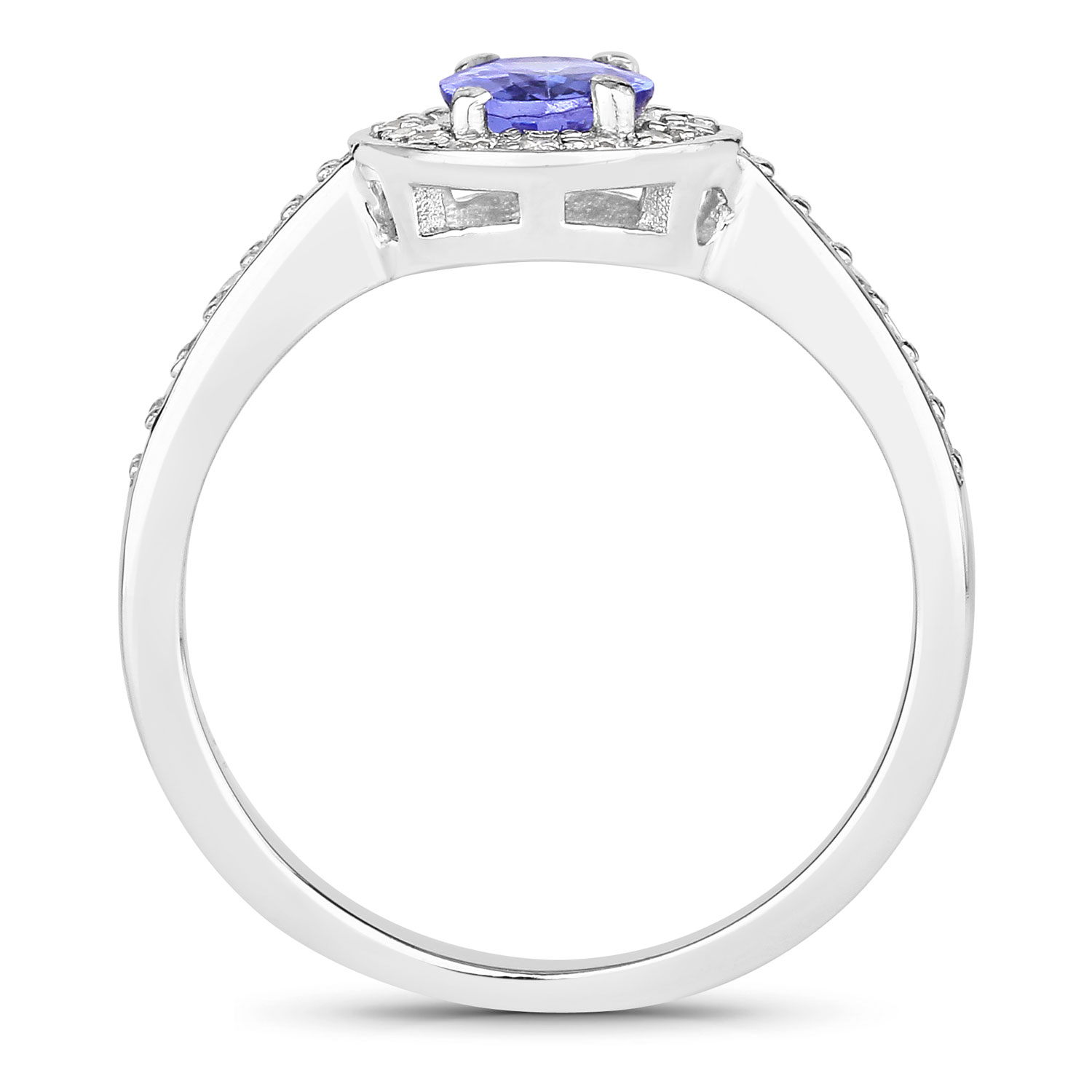 1.03 Carat Genuine Tanzanite and Lab Grown Diamond .925 Sterling Silver Ring