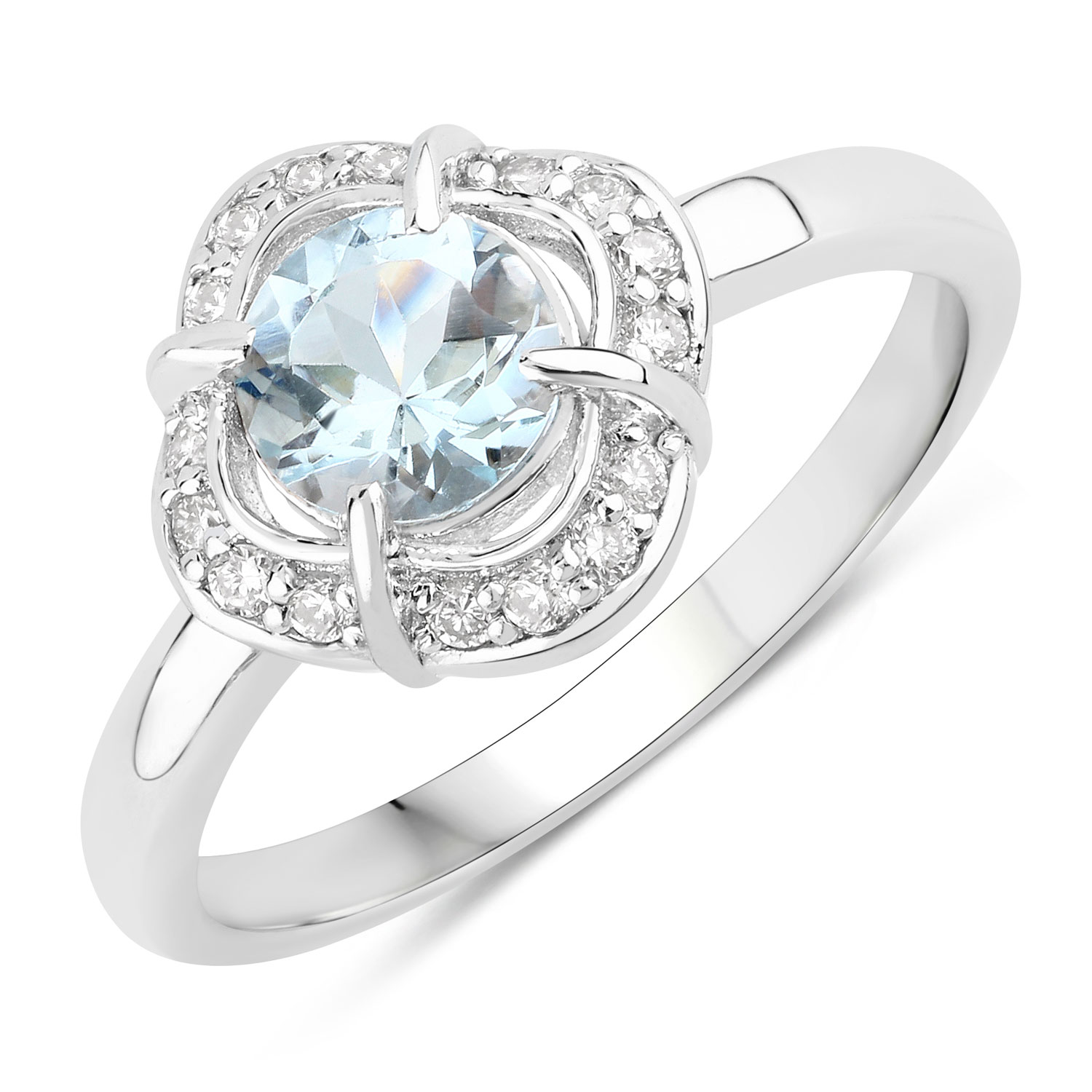 0.91 Carat Genuine Aquamarine and Lab Grown Diamond .925 Sterling Silver Ring
