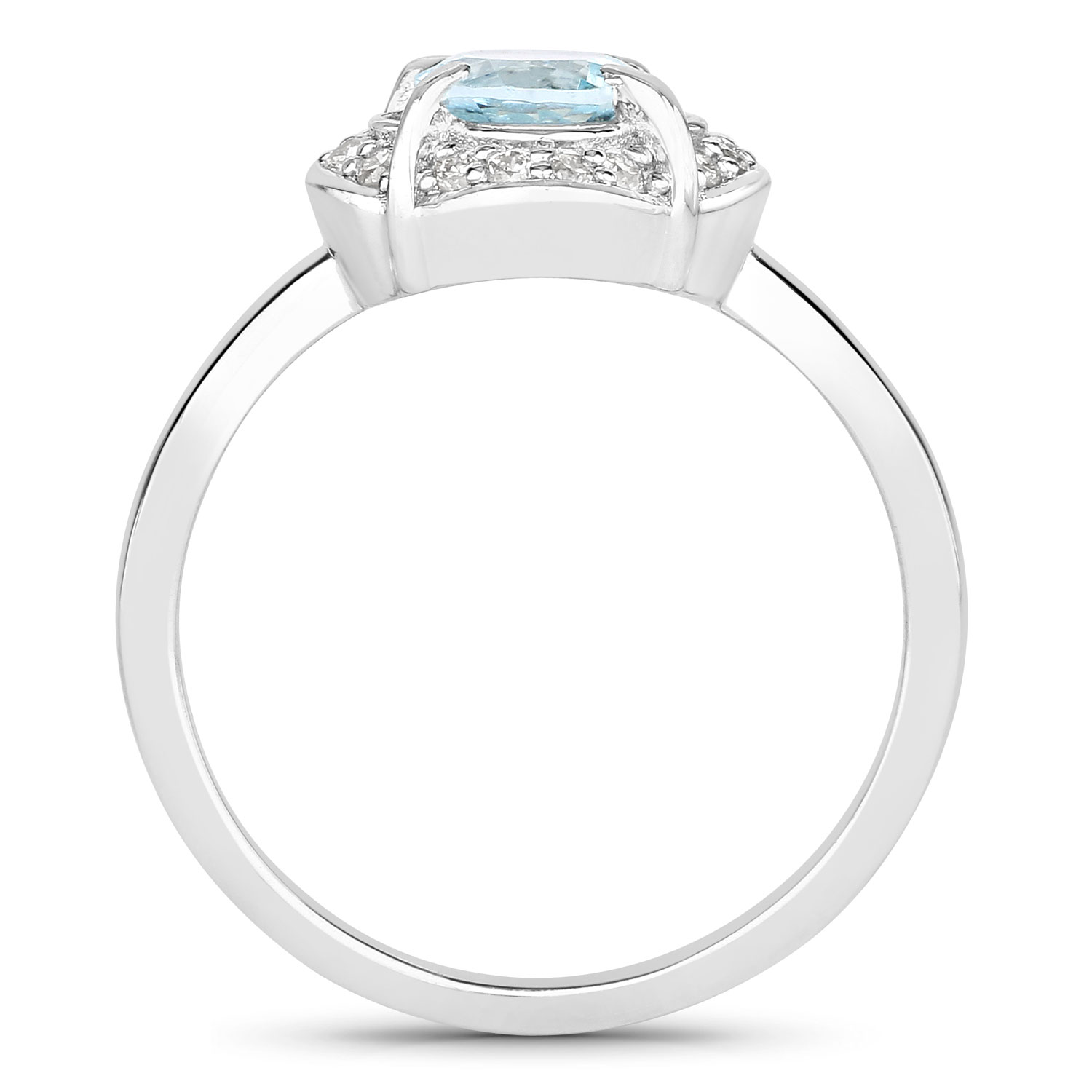 0.91 Carat Genuine Aquamarine and Lab Grown Diamond .925 Sterling Silver Ring