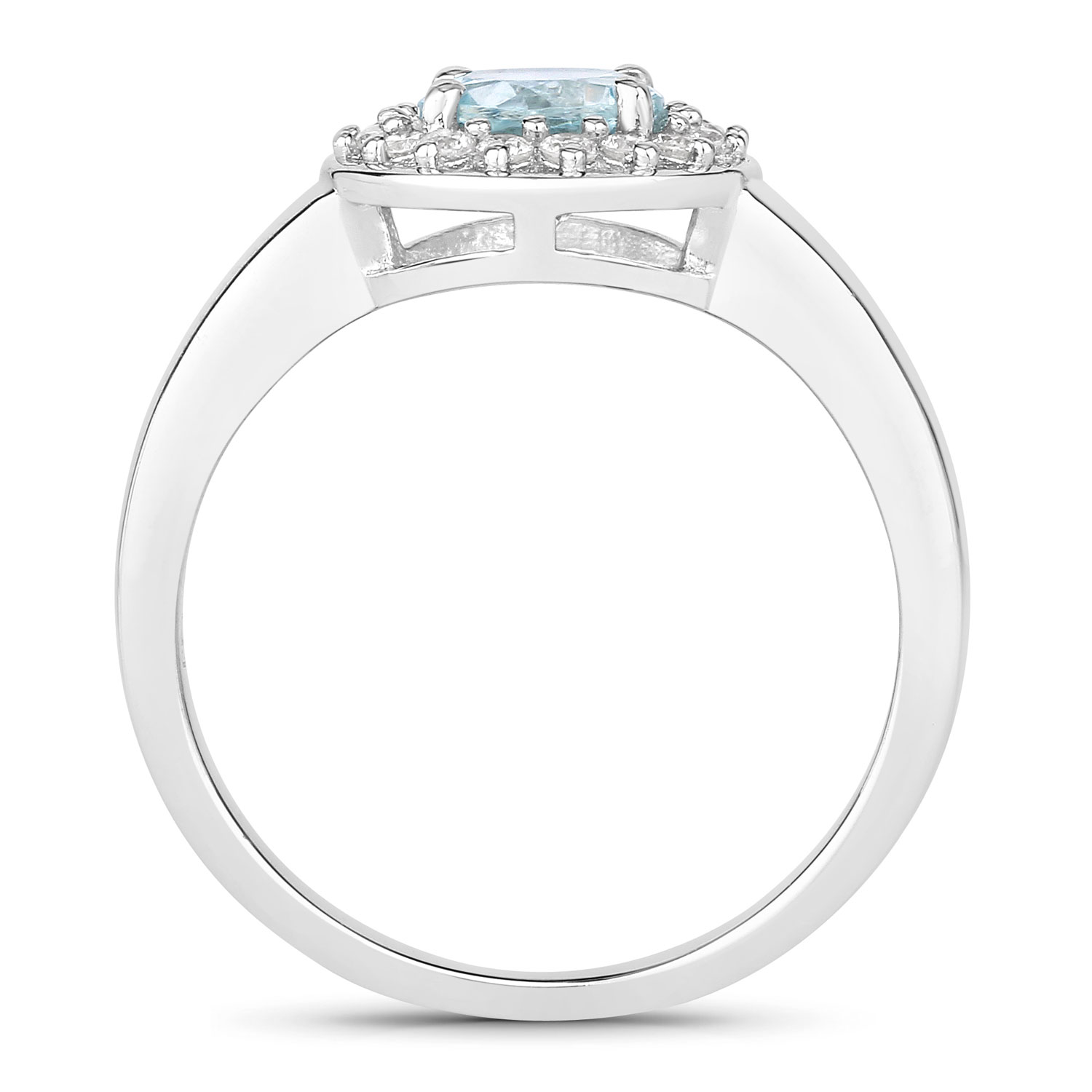 0.91 Carat Genuine Aquamarine and Lab Grown Diamond .925 Sterling Silver Ring