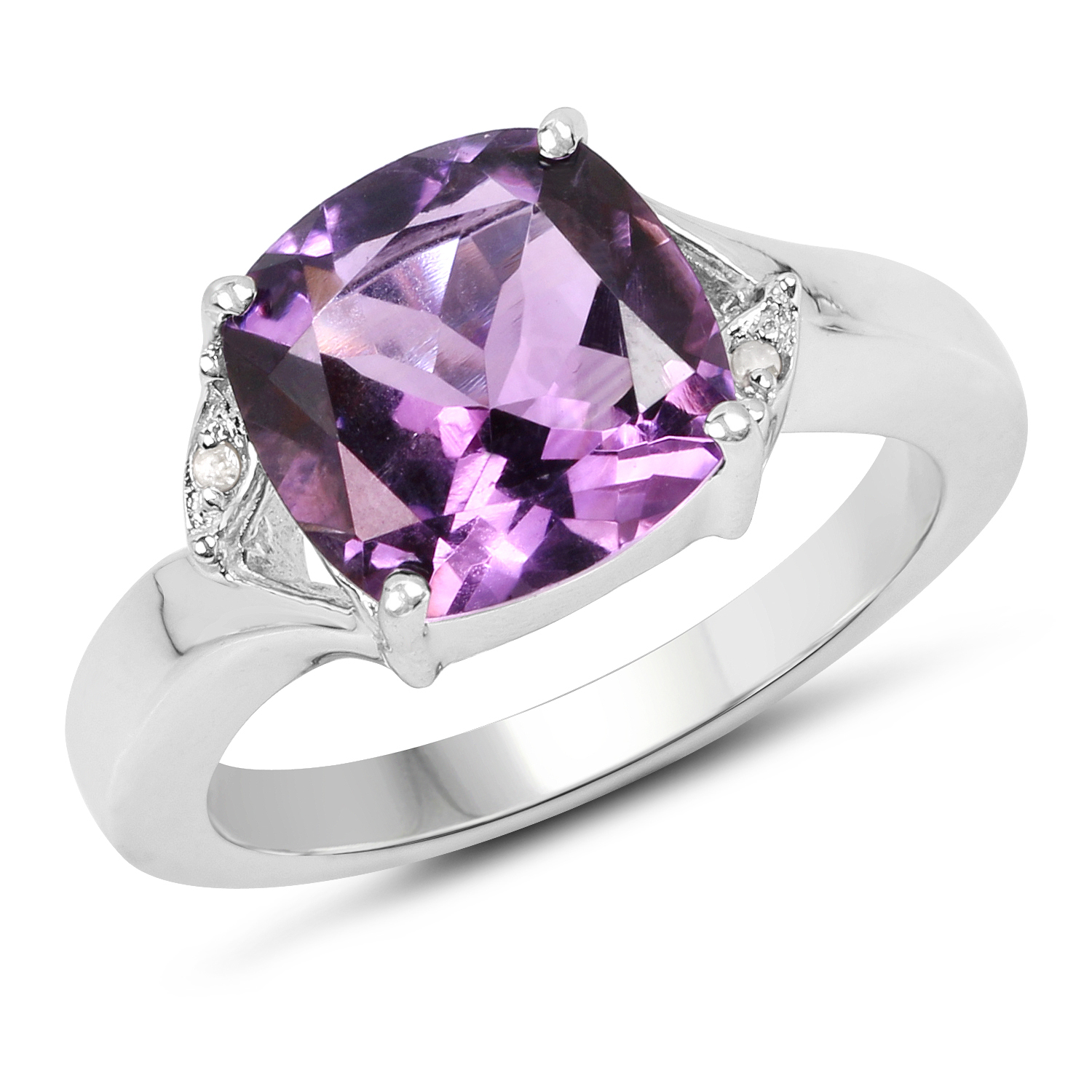3.56 Carat Genuine Amethyst & White Diamond .925 Sterling Silver Ring