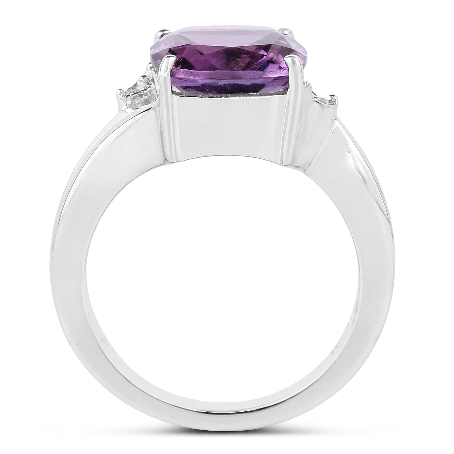 3.56 Carat Genuine Amethyst & White Diamond .925 Sterling Silver Ring