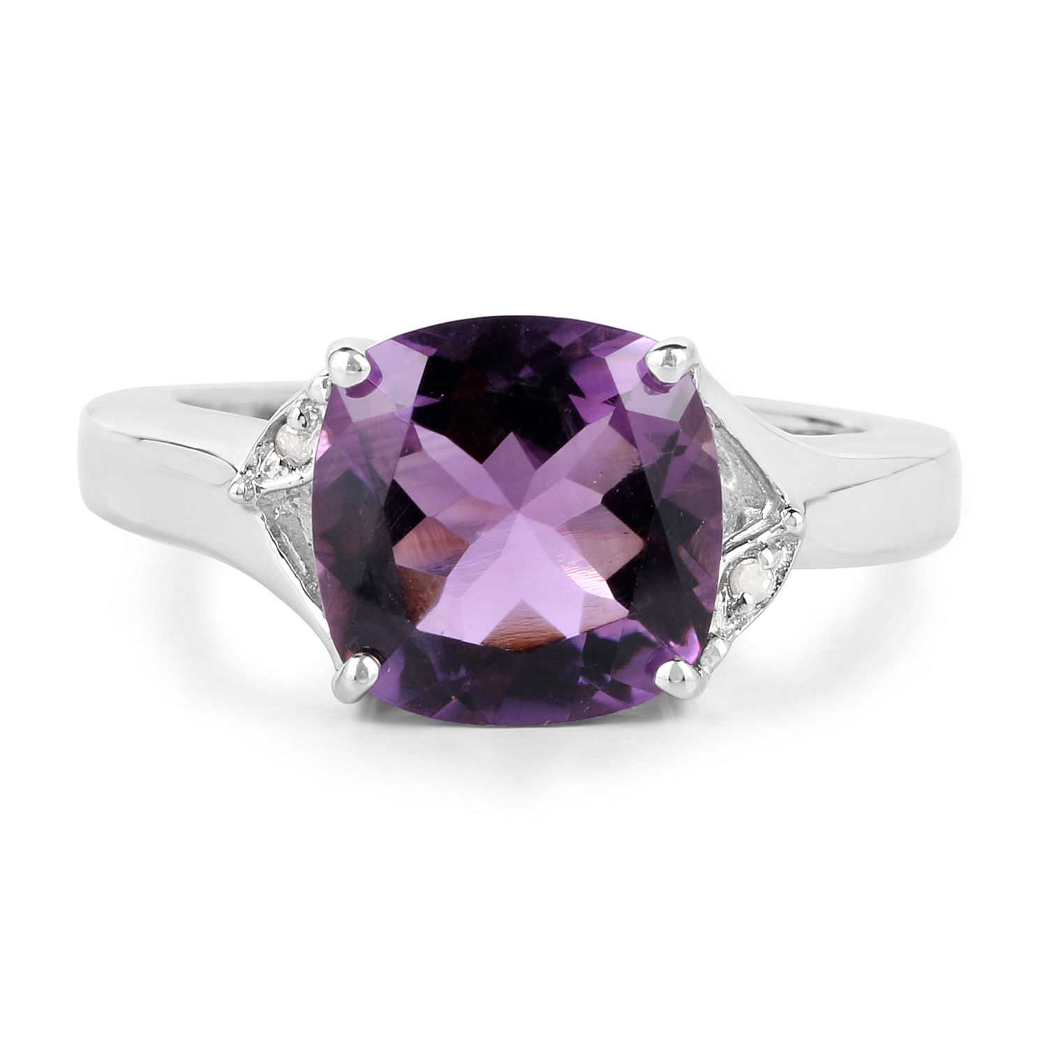 3.56 Carat Genuine Amethyst & White Diamond .925 Sterling Silver Ring