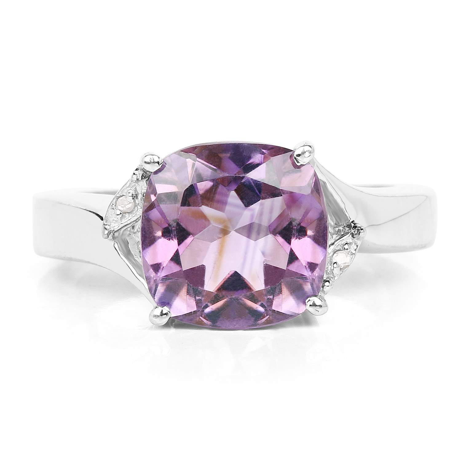 3.56 Carat Genuine Amethyst & White Diamond .925 Sterling Silver Ring