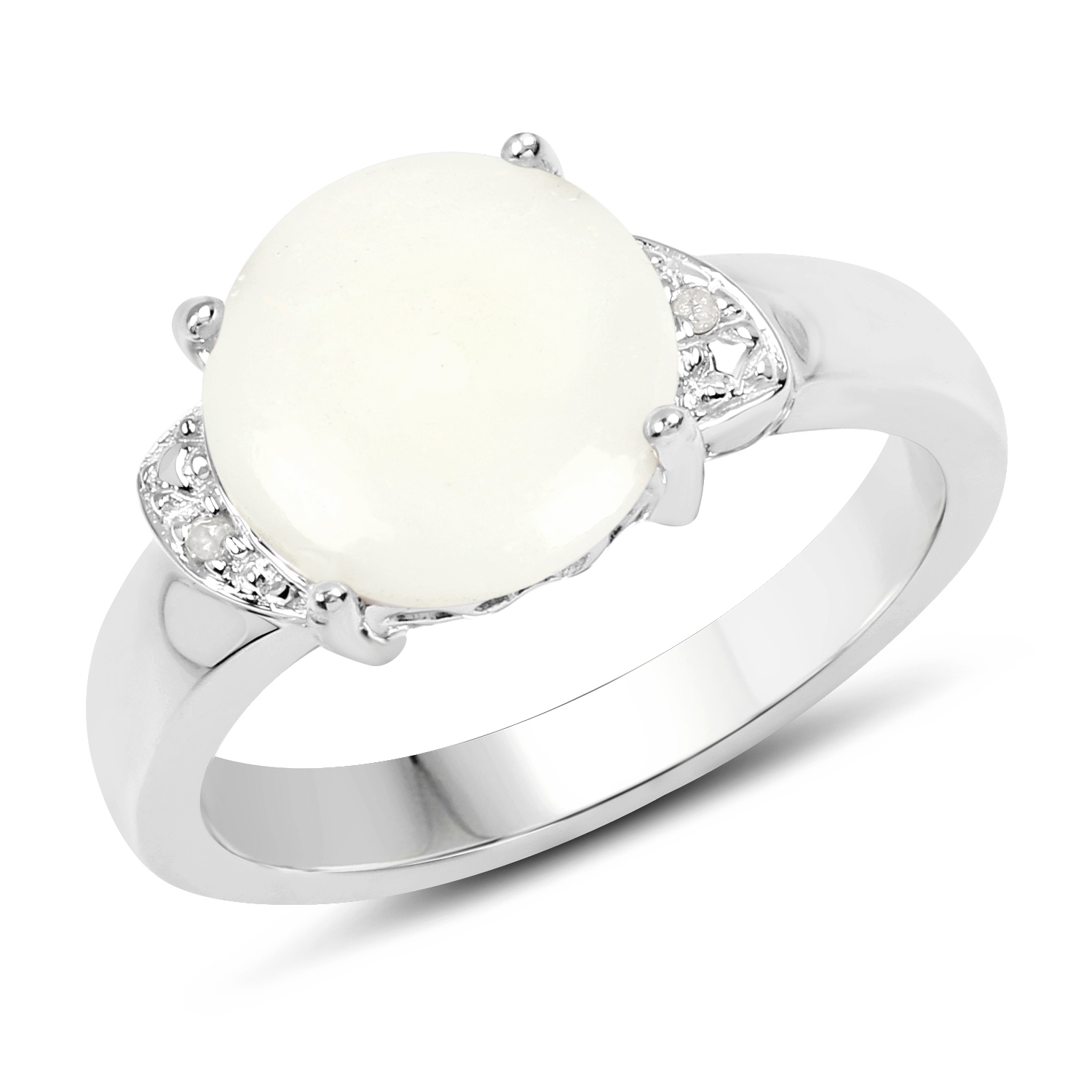 2.71 Carat Genuine Opal and White Diamond .925 Sterling Silver Ring