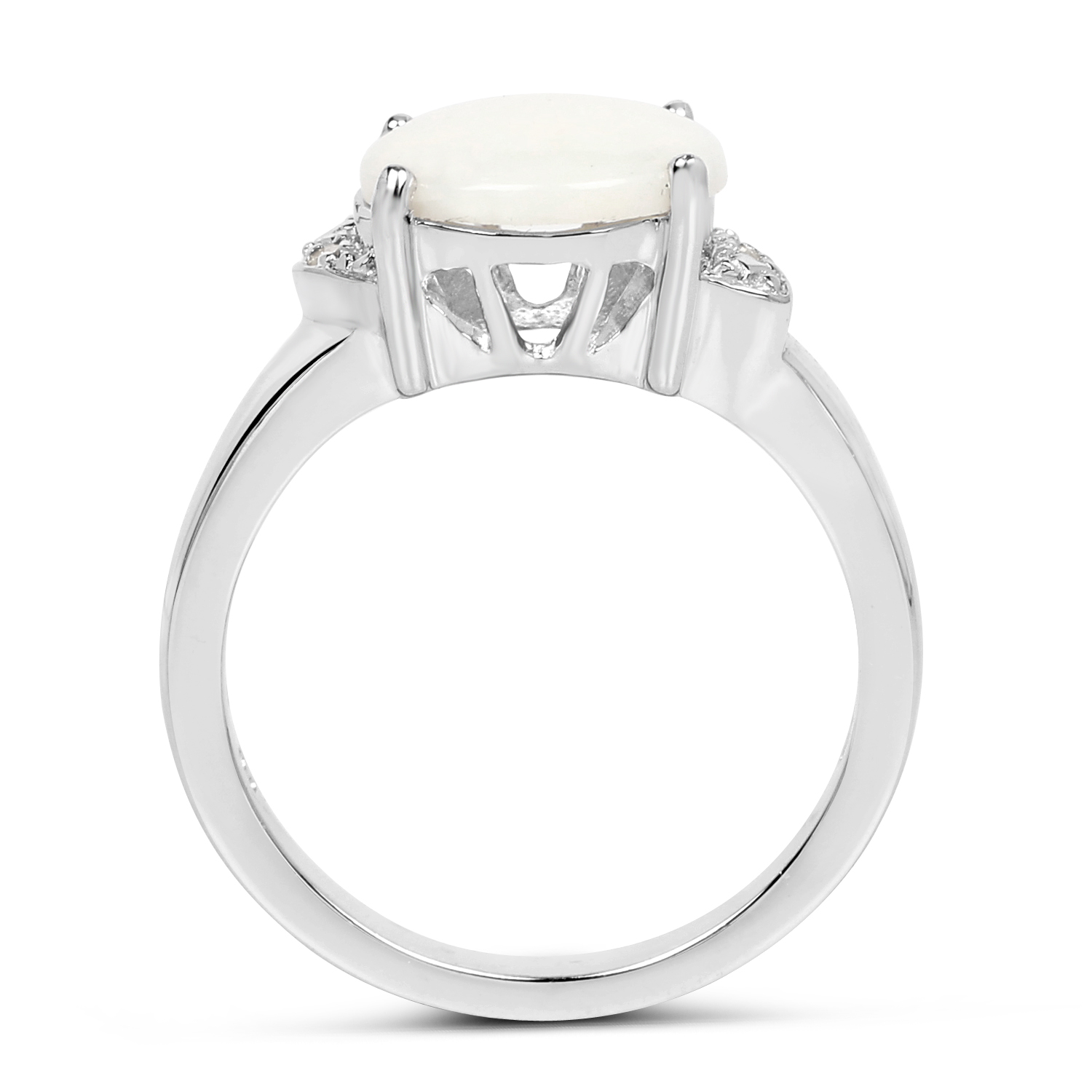 2.71 Carat Genuine Opal and White Diamond .925 Sterling Silver Ring