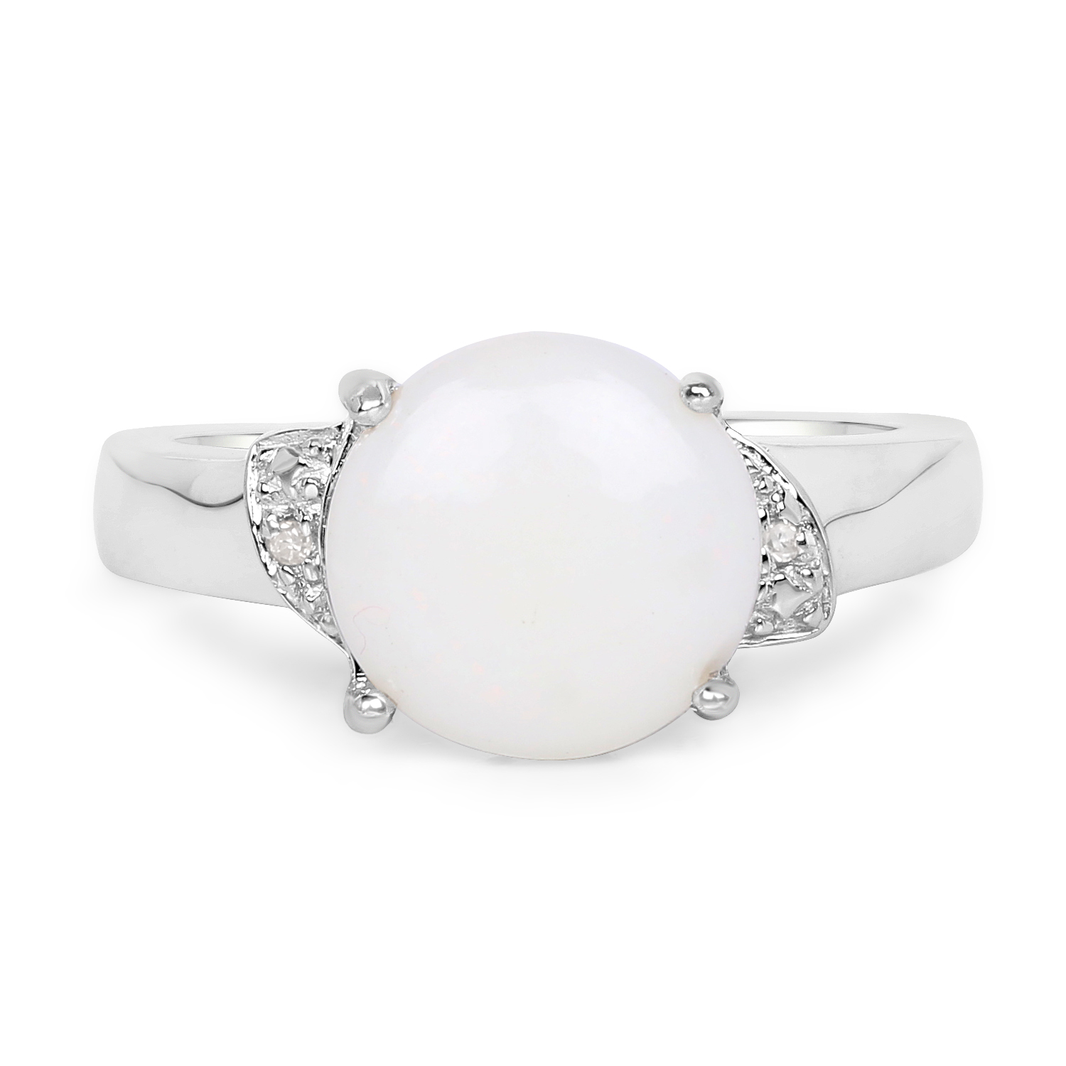 2.71 Carat Genuine Opal and White Diamond .925 Sterling Silver Ring