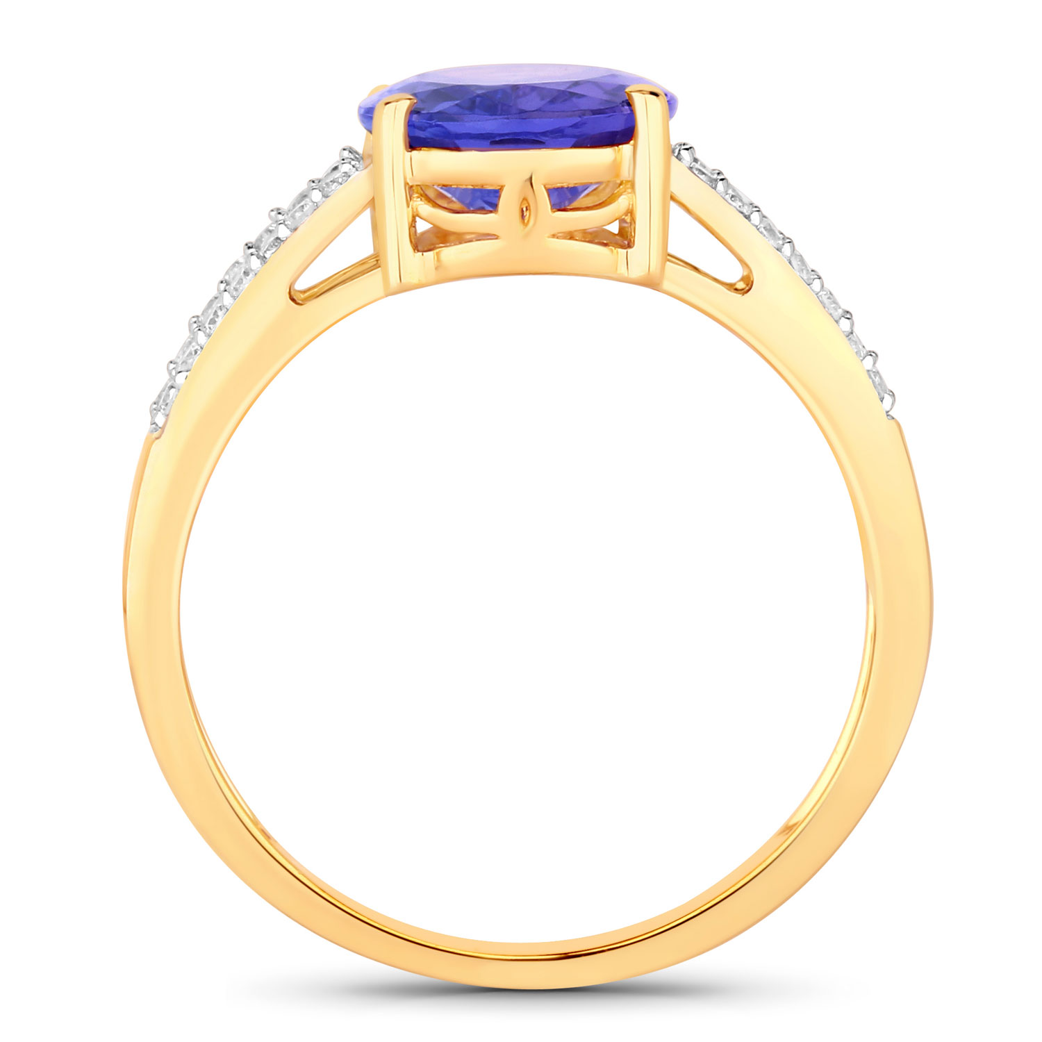 2.67 Carat Genuine Tanzanite and White Diamond 14K Yellow Gold Ring