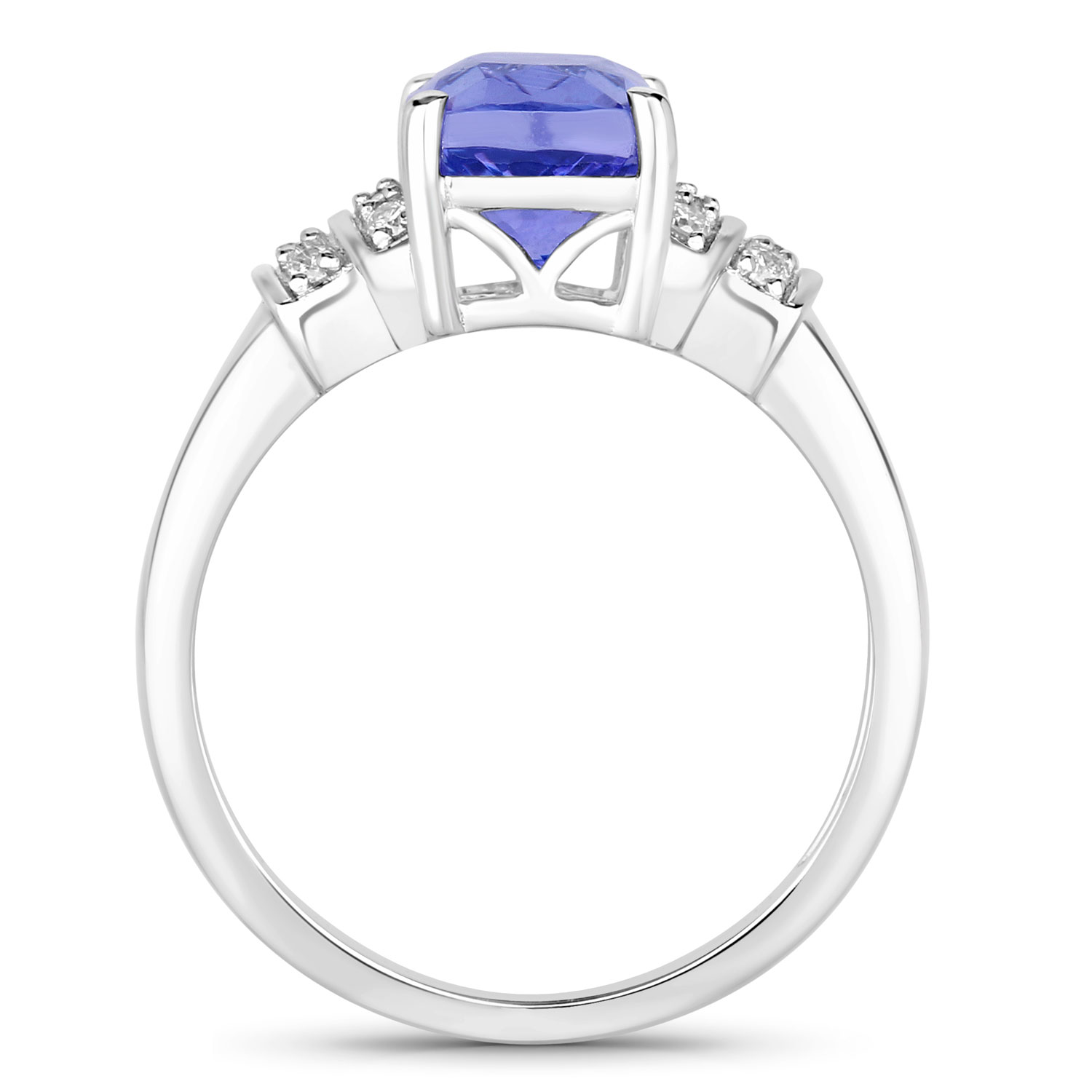 3.33 Carat Genuine Tanzanite and White Diamond 14K White Gold Ring